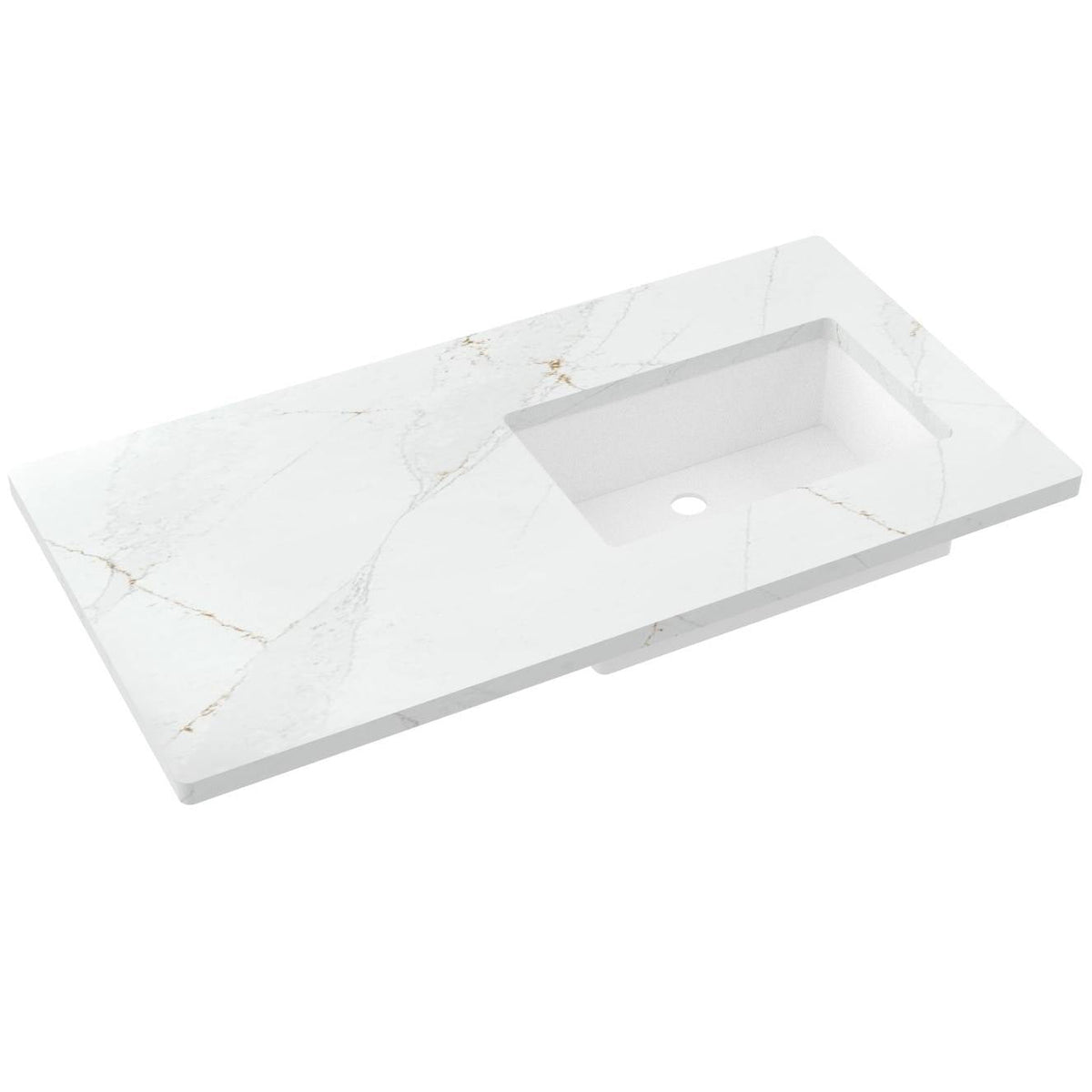 Vanderloc 43&quot; Silestone® Quartz Vanity Top Single Rectangle Right Offset Sink – Ethereal Glow – No Hole – Not Included