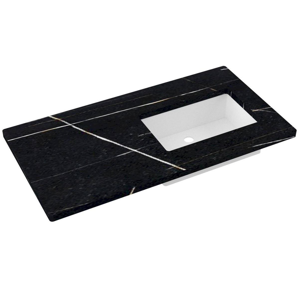 Vanderloc 43&quot; Silestone® Quartz Vanity Top Single Rectangle Right Offset Sink – Eternal Noir – No Hole – Not Included