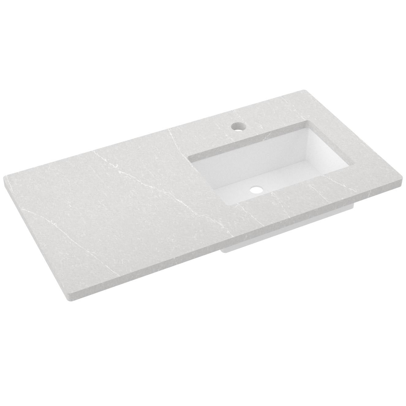 Vanderloc 43" Silestone® Quartz Vanity Top Single Rectangle Right Offset Sink – Desert Silver – Single Hole – Not Included