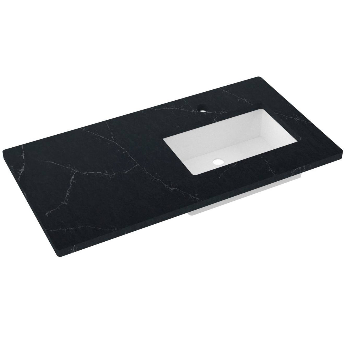 Vanderloc 43&quot; Silestone® Quartz Vanity Top Single Rectangle Right Offset Sink – Eternal Charcoal – Single Hole – Not Included