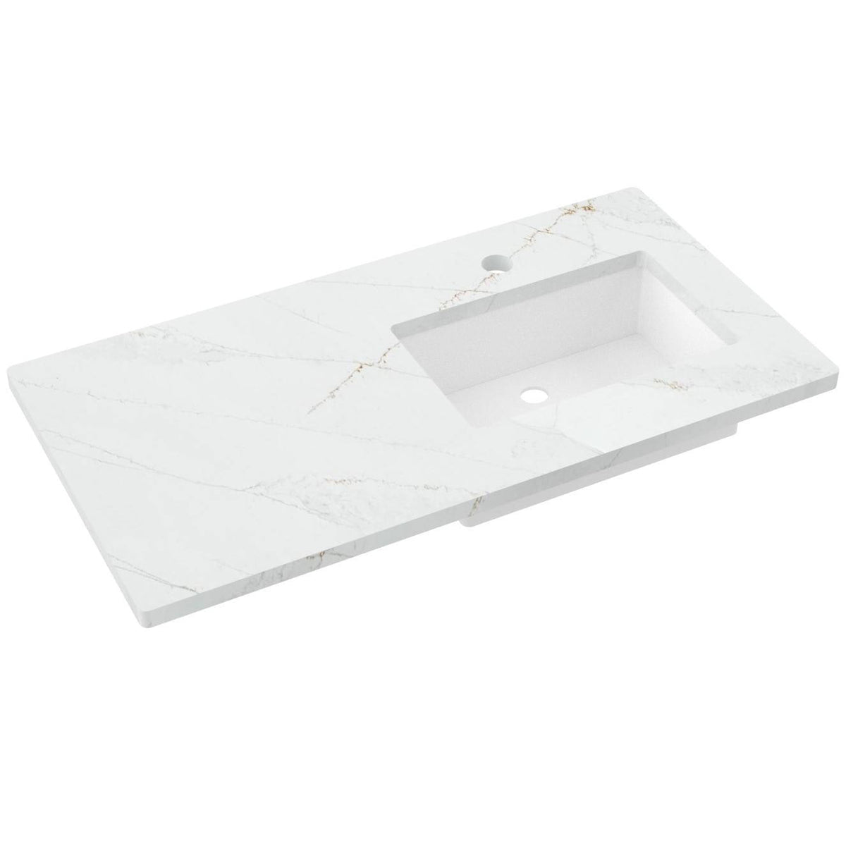 Vanderloc 43&quot; Silestone® Quartz Vanity Top Single Rectangle Right Offset Sink – Ethereal Glow – Single Hole – Not Included