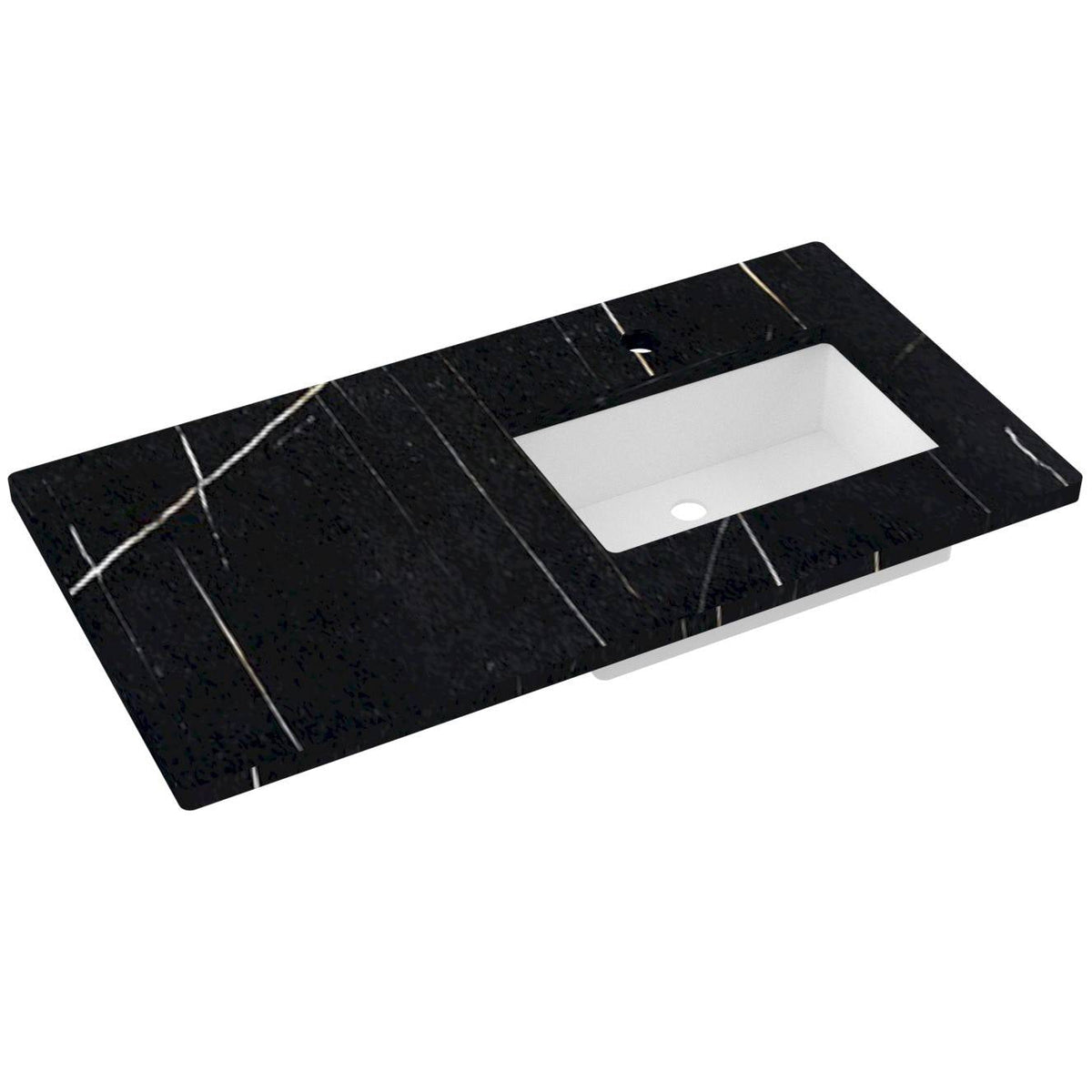 Vanderloc 43&quot; Silestone® Quartz Vanity Top Single Rectangle Right Offset Sink – Eternal Noir – Single Hole – Not Included
