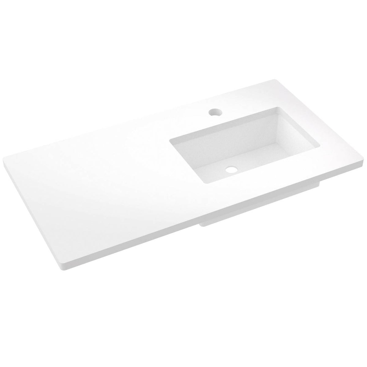 Vanderloc 43&quot; Silestone® Quartz Vanity Top Single Rectangle Right Offset Sink – White Zeus – Single Hole – Not Included