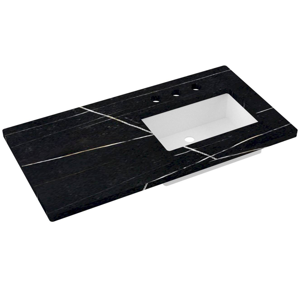 Vanderloc 43&quot; Silestone® Quartz Vanity Top Single Rectangle Right Offset Sink – Eternal Noir – Widespread – Not Included