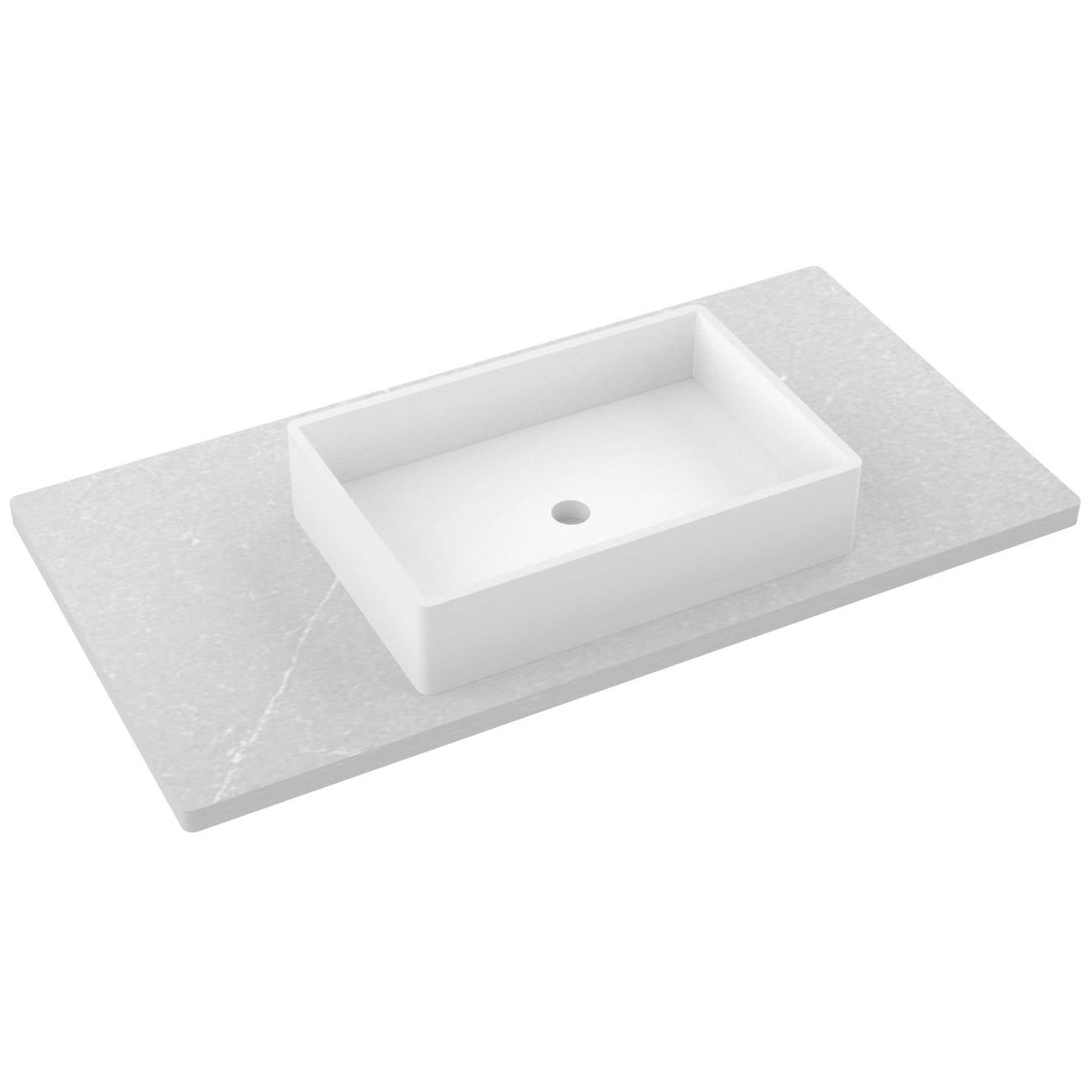 Vanderloc 43" Silestone® Quartz Vanity Top Single Vigo Centered Sink – Desert Silver – Single Hole – Not Included