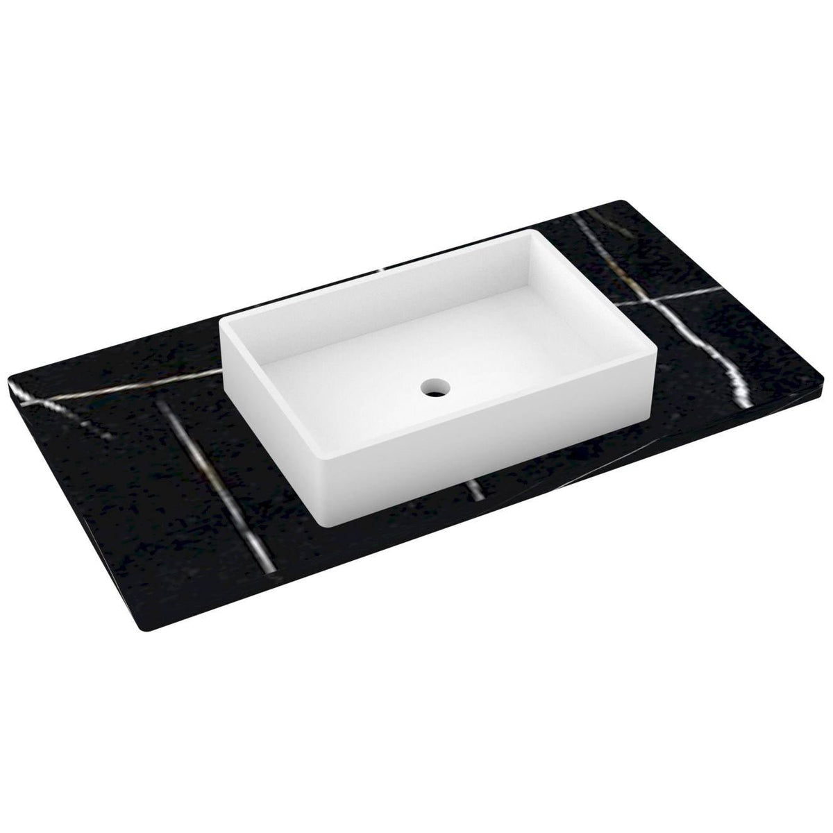 Vanderloc 43&quot; Silestone® Quartz Vanity Top Single Vigo Centered Sink – Eternal Noir – Single Hole – Not Included