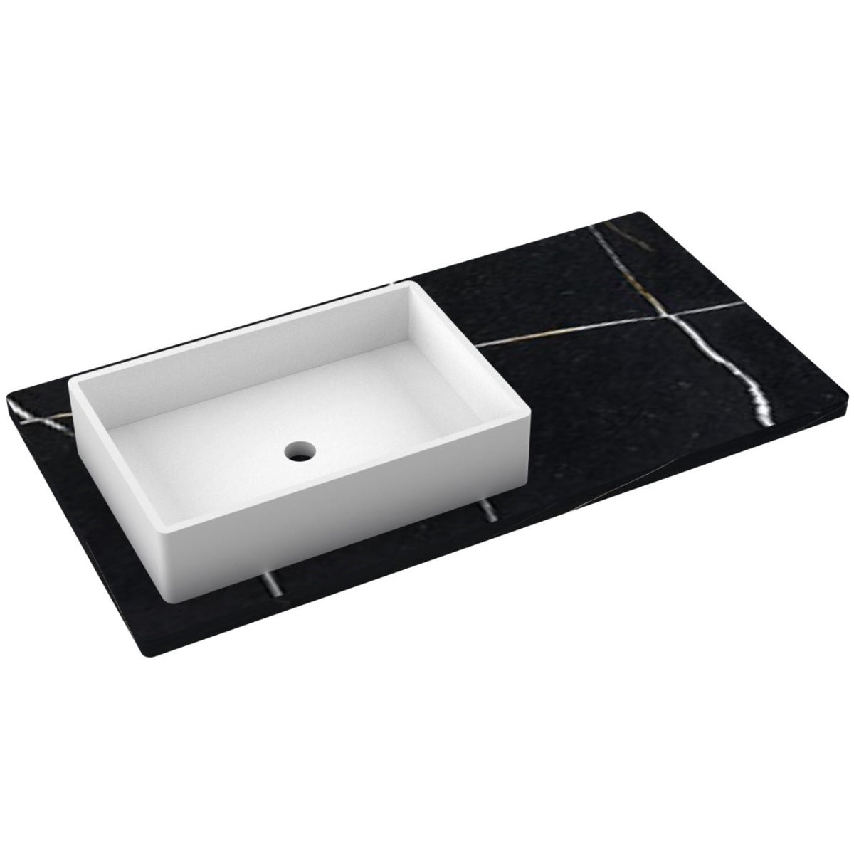 Vanderloc 43&quot; Silestone® Quartz Vanity Top Single Vigo Left Offset Sink – Eternal Noir – Single Hole – Not Included