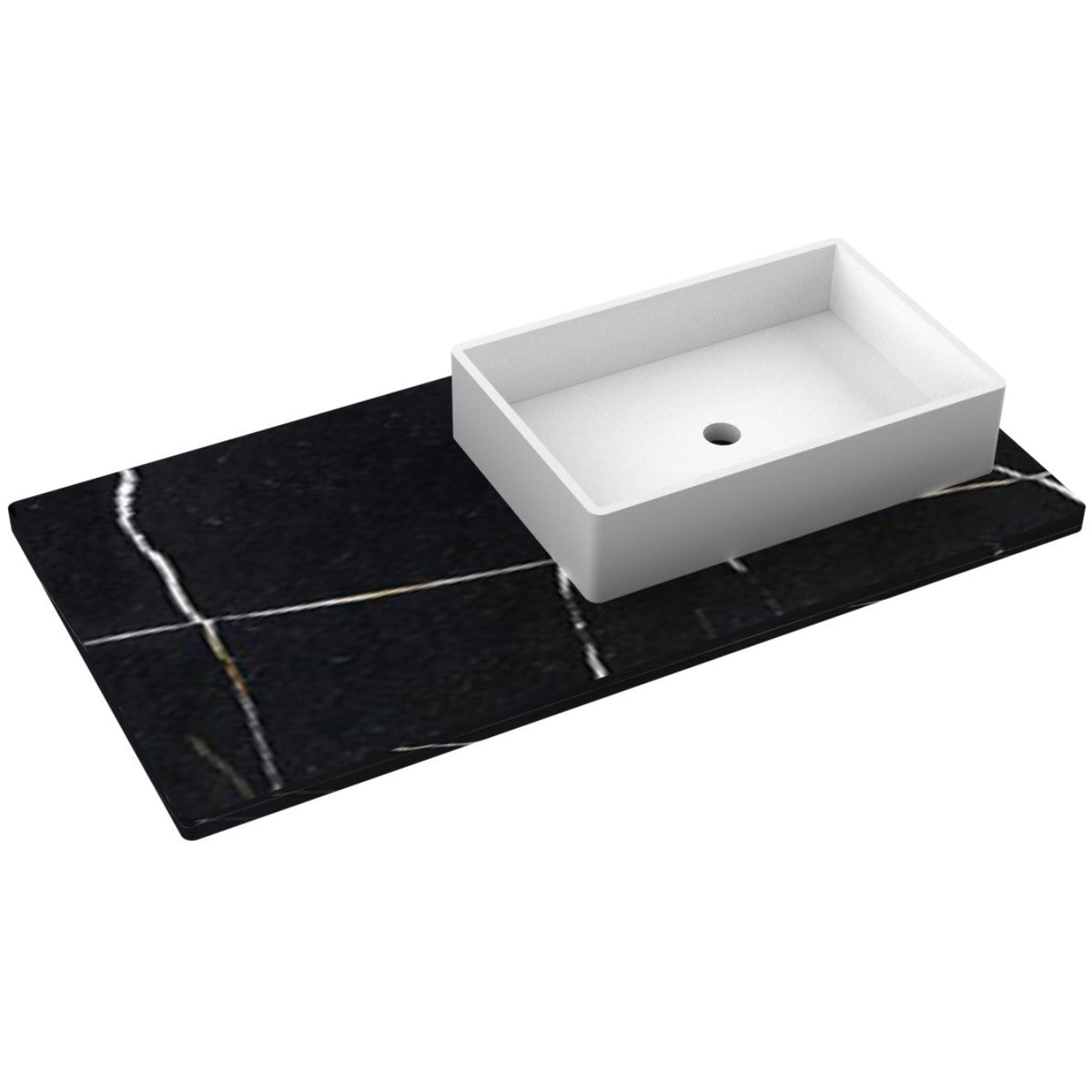 Vanderloc 43&quot; Silestone® Quartz Vanity Top Single Vigo Right Offset Sink – Eternal Noir – No Hole – Not Included