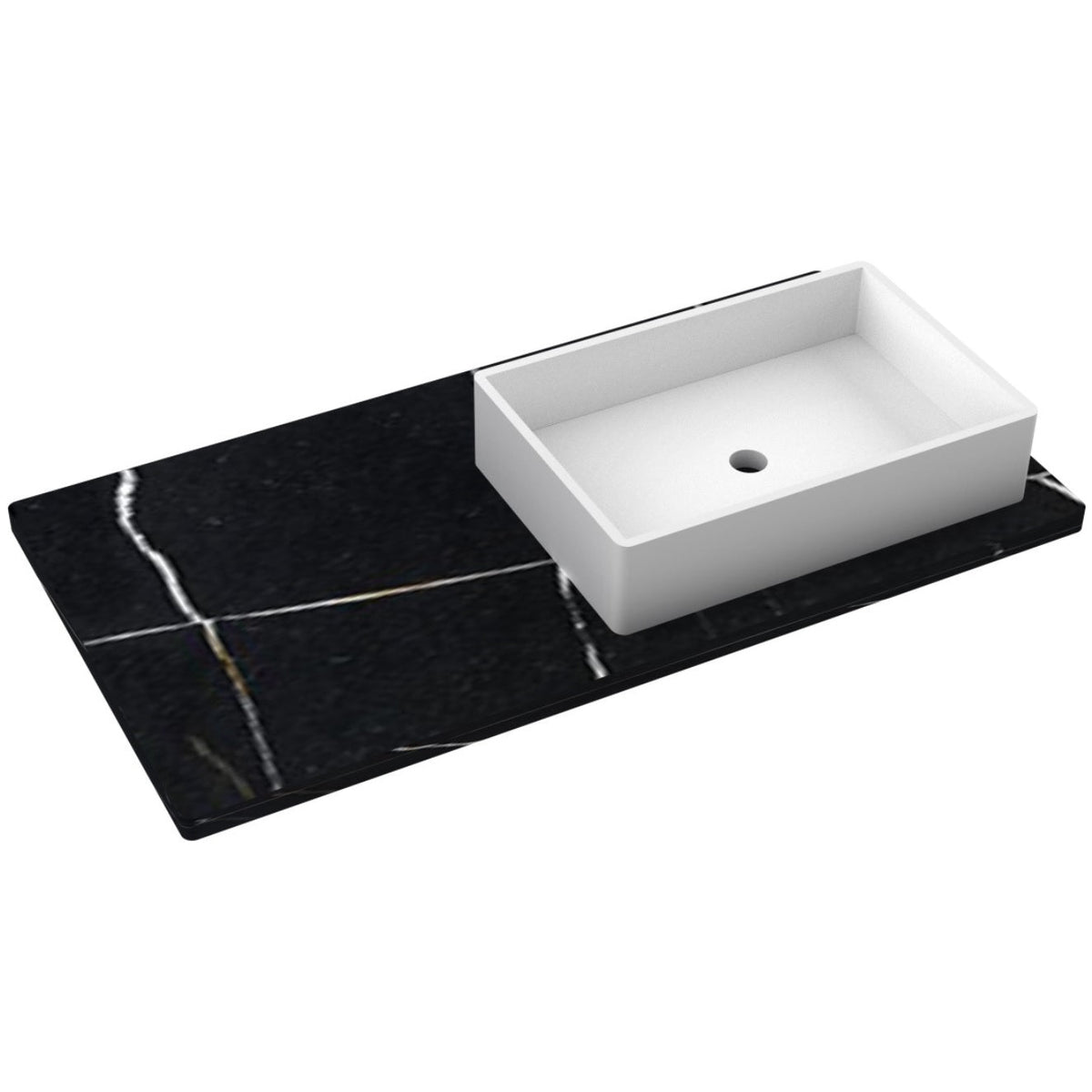 Vanderloc 43&quot; Silestone® Quartz Vanity Top Single Vigo Right Offset Sink – Eternal Noir – Single Hole – Not Included