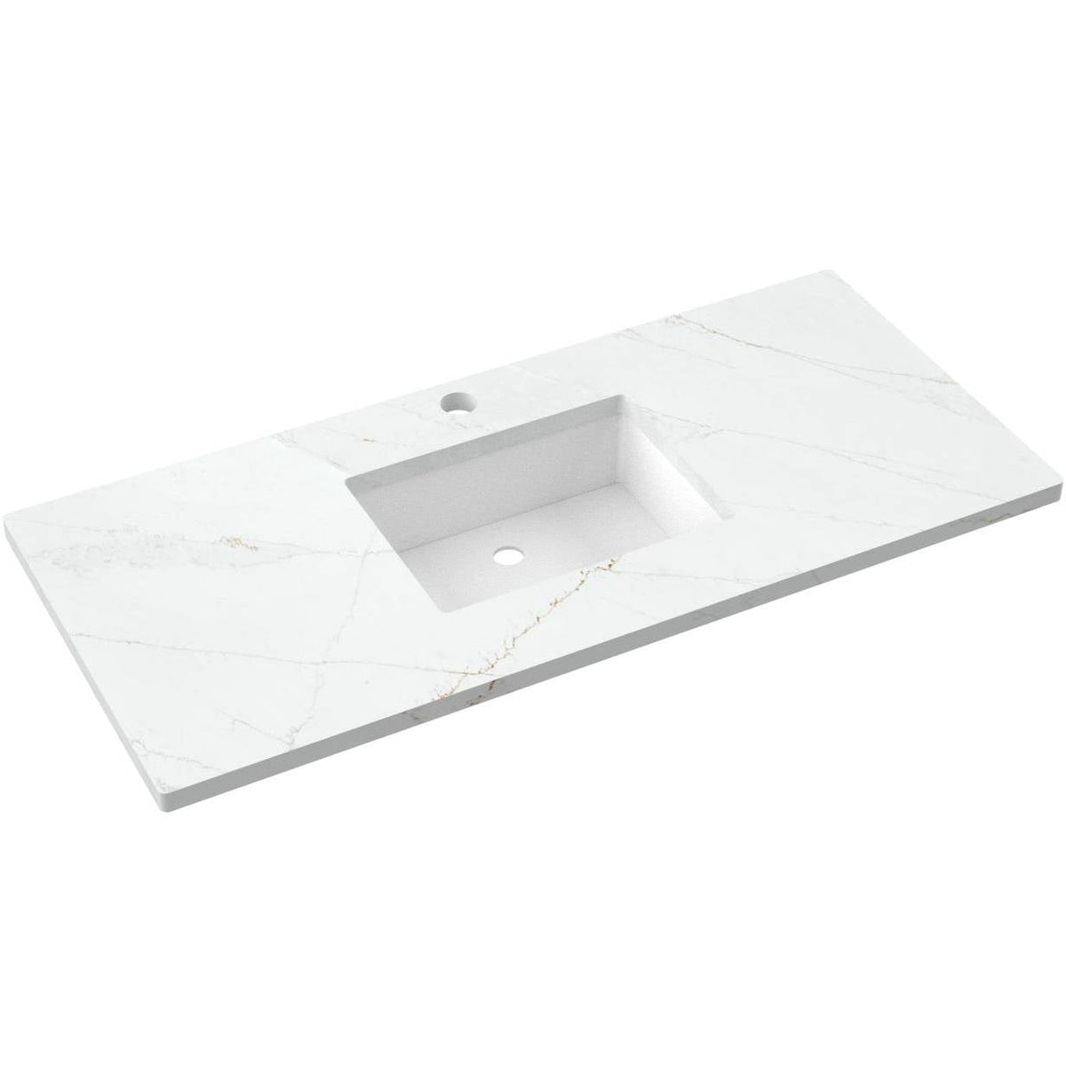Vanderloc 49&quot; Silestone® Quartz Vanity Top Single Rectangle Centered Sink – Ethereal Glow – Single Hole – Not Included