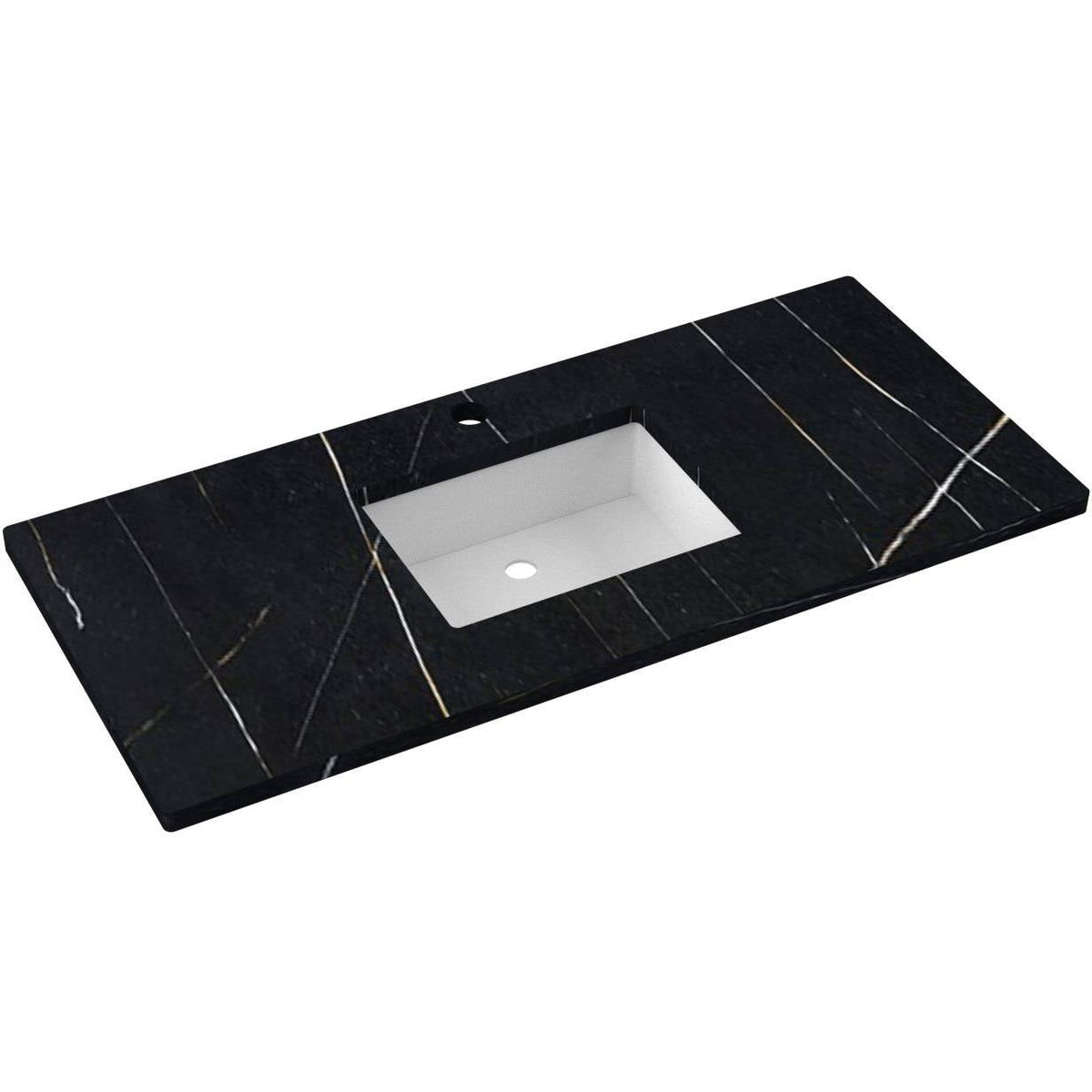 Vanderloc 49&quot; Silestone® Quartz Vanity Top Single Rectangle Centered Sink – Eternal Noir – Single Hole – Not Included