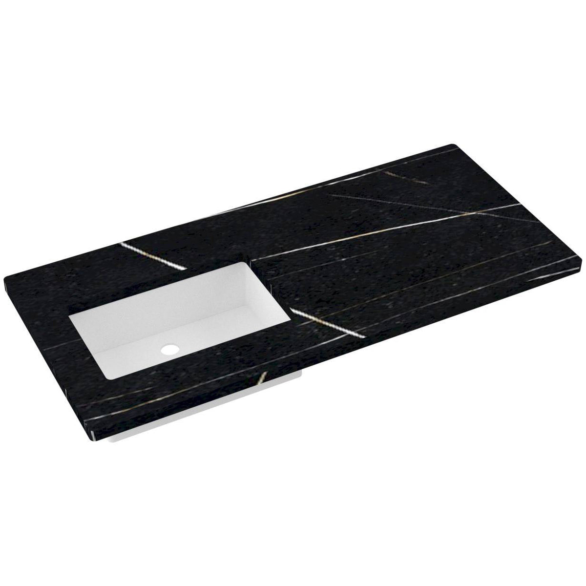 Vanderloc 49&quot; Silestone® Quartz Vanity Top Single Rectangle Left Offset Sink – Eternal Noir – No Hole – Not Included