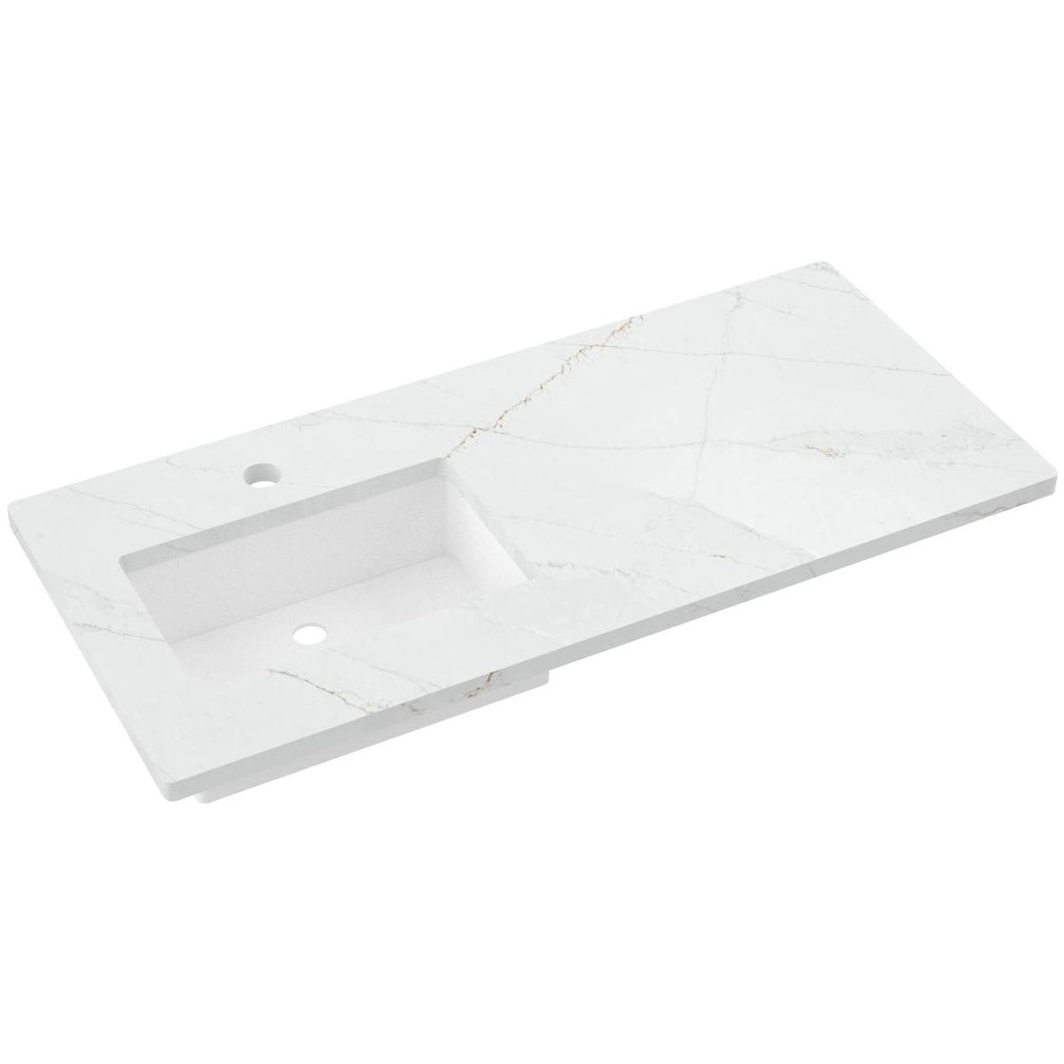 Vanderloc 49&quot; Silestone® Quartz Vanity Top Single Rectangle Left Offset Sink – Ethereal Glow – Single Hole – Not Included