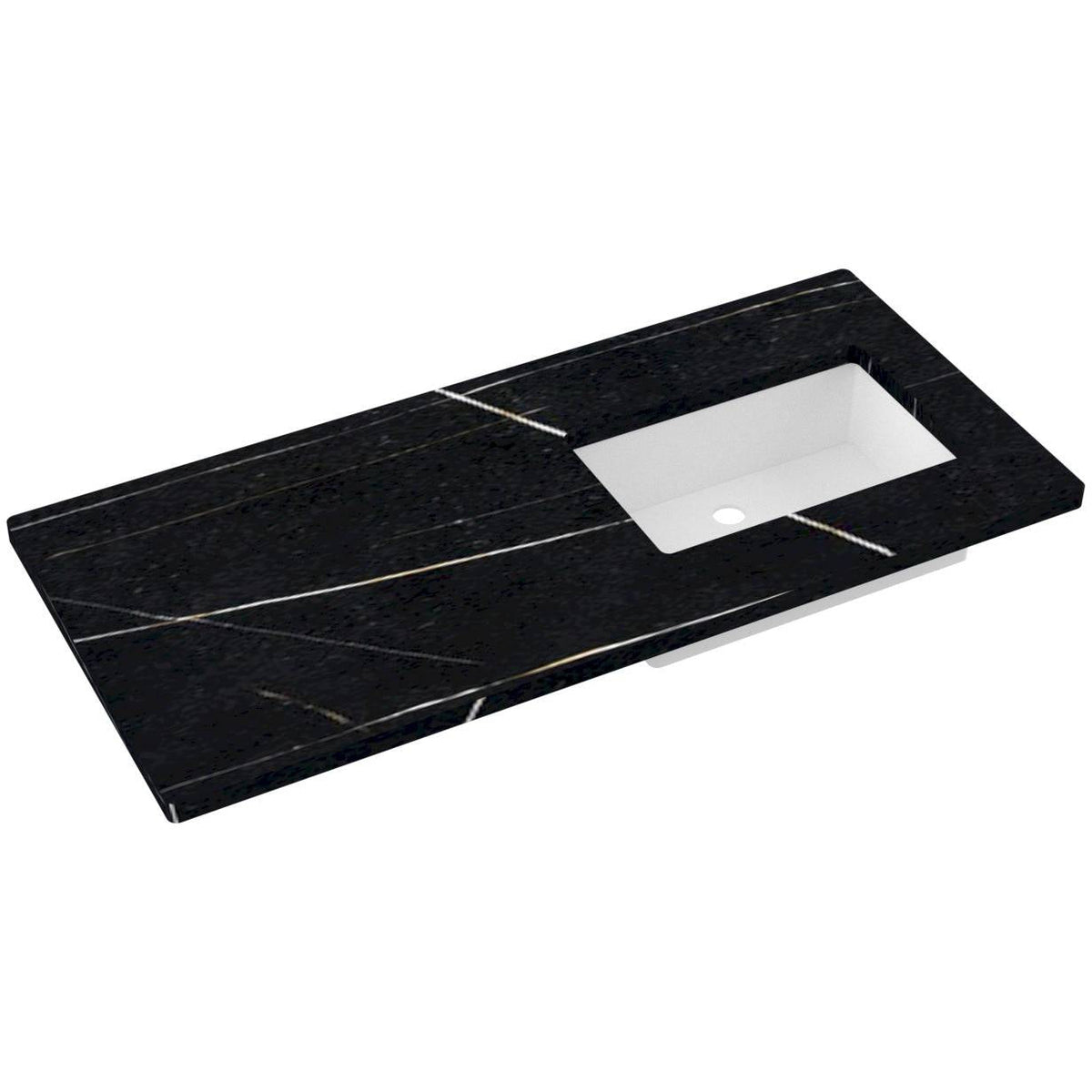 Vanderloc 49&quot; Silestone® Quartz Vanity Top Single Rectangle Right Offset Sink – Eternal Noir – No Hole – Not Included