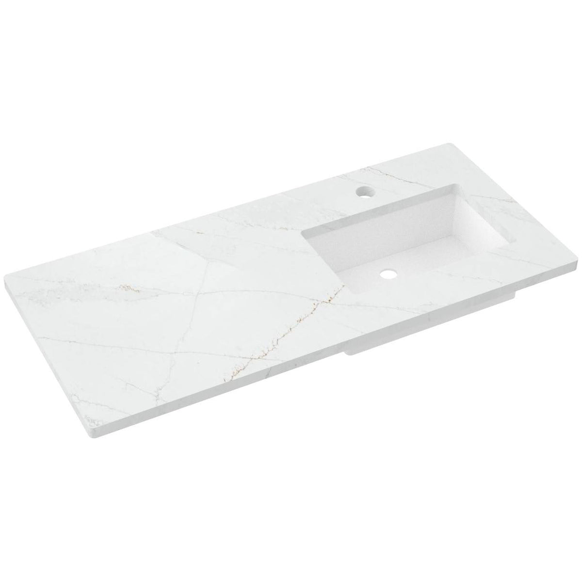 Vanderloc 49&quot; Silestone® Quartz Vanity Top Single Rectangle Right Offset Sink – Ethereal Glow – Single Hole – Not Included