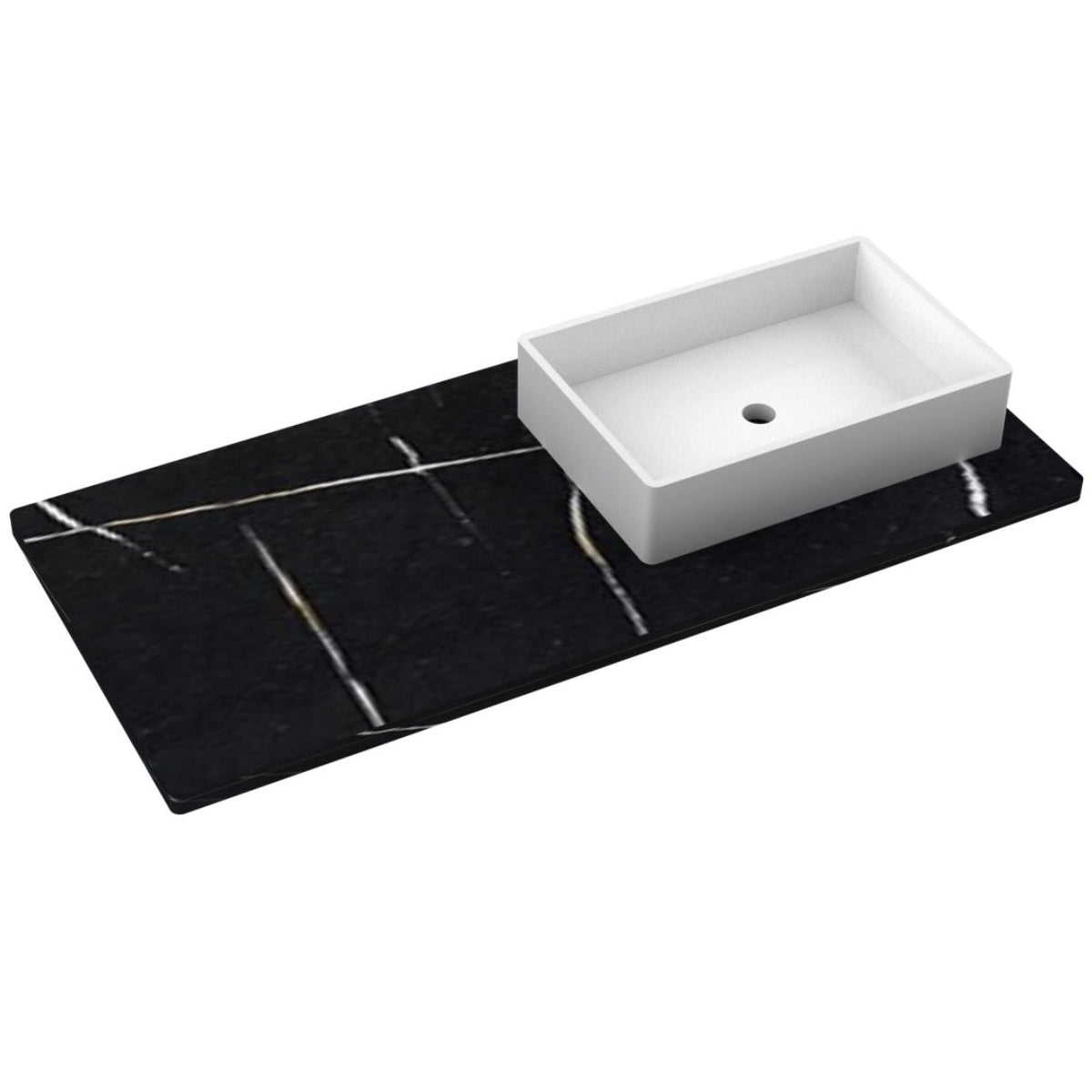 Vanderloc 49&quot; Silestone® Quartz Vanity Top Single Vigo Right Offset Sink – Eternal Noir – No Hole – Not Included