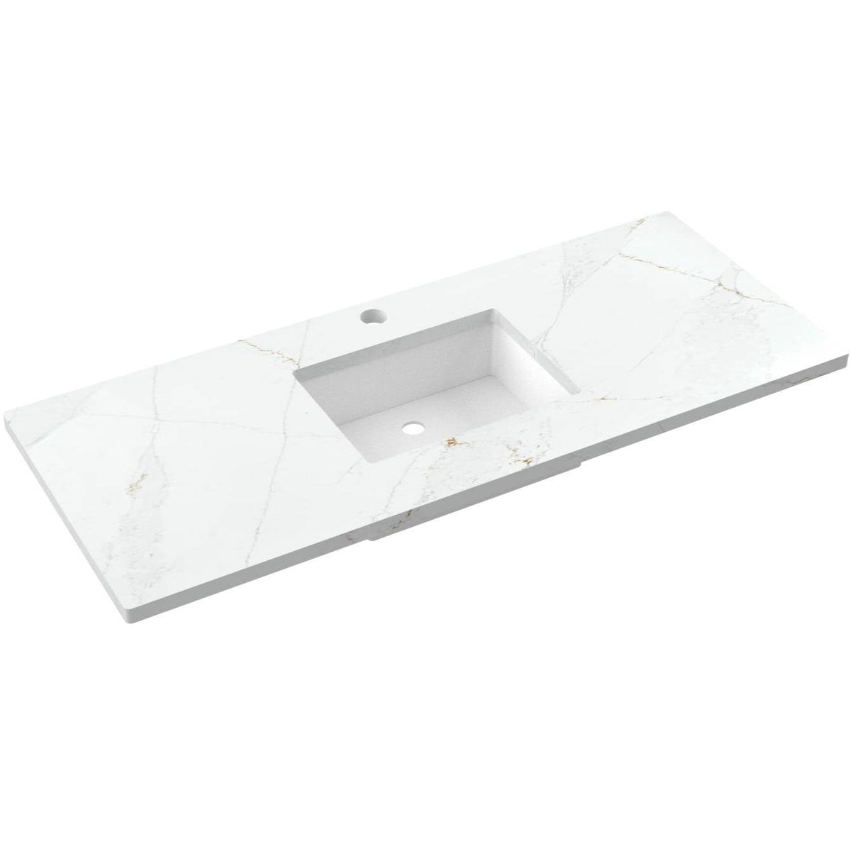 Vanderloc 55&quot; Silestone® Quartz Vanity Top Single Rectangle Centered Sink – Ethereal Glow – Single Hole – Not Included