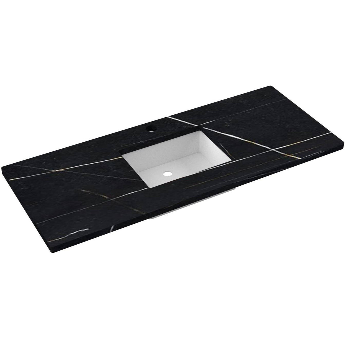 Vanderloc 55&quot; Silestone® Quartz Vanity Top Single Rectangle Centered Sink – Eternal Noir – Single Hole – Not Included