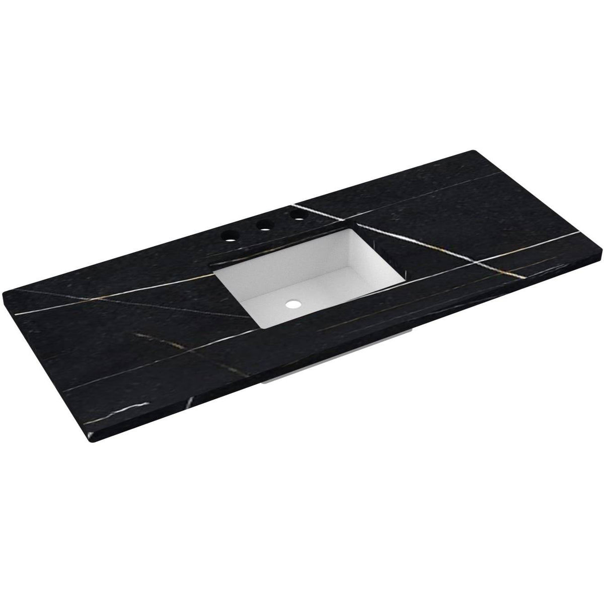 Vanderloc 55&quot; Silestone® Quartz Vanity Top Single Rectangle Centered Sink – Eternal Noir – Widespread – Not Included
