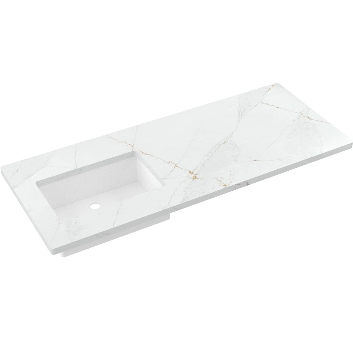 Vanderloc 55&quot; Silestone® Quartz Vanity Top Single Rectangle Left Offset Sink – Ethereal Glow – No Hole – Not Included