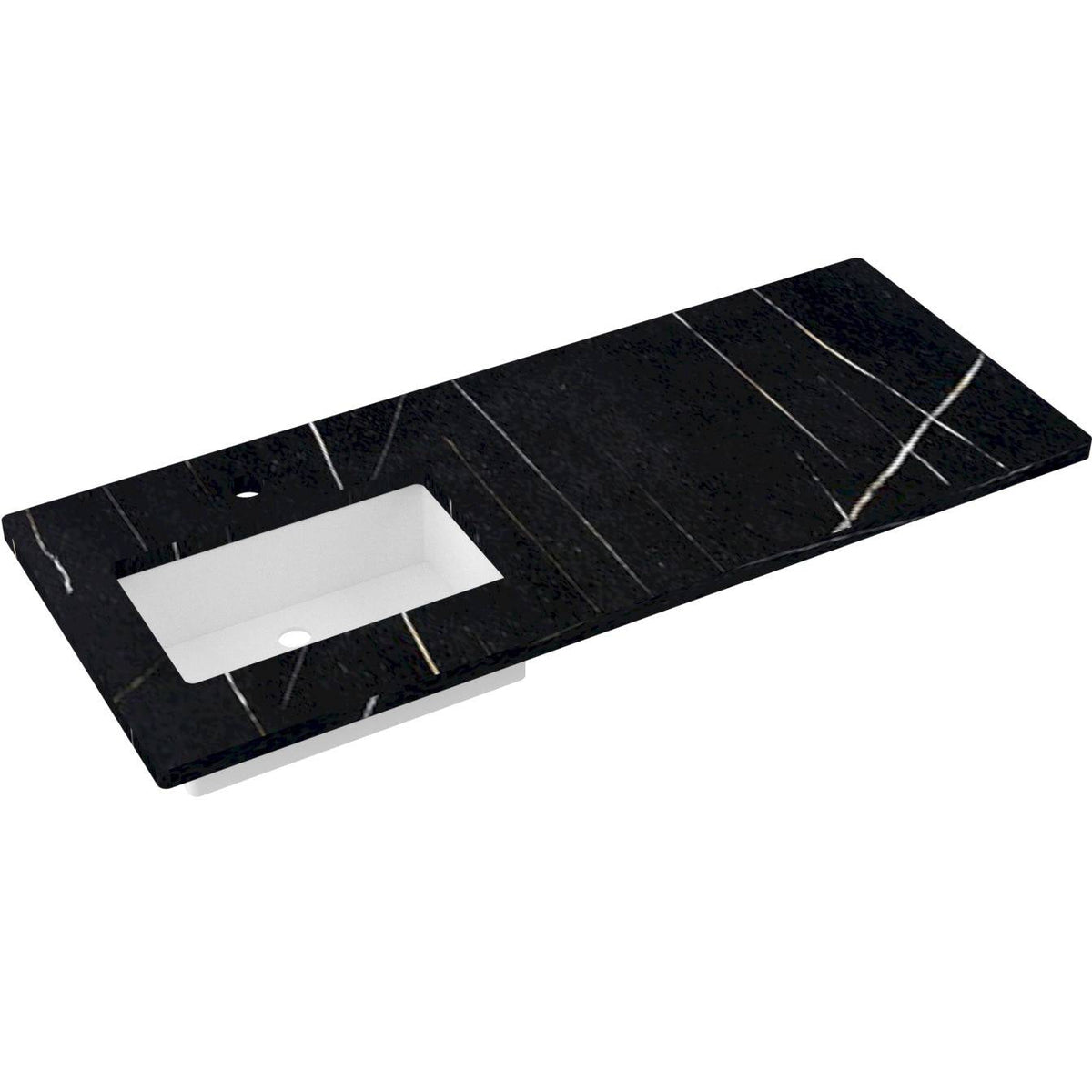 Vanderloc 55&quot; Silestone® Quartz Vanity Top Single Rectangle Left Offset Sink – Eternal Noir – Single Hole – Not Included