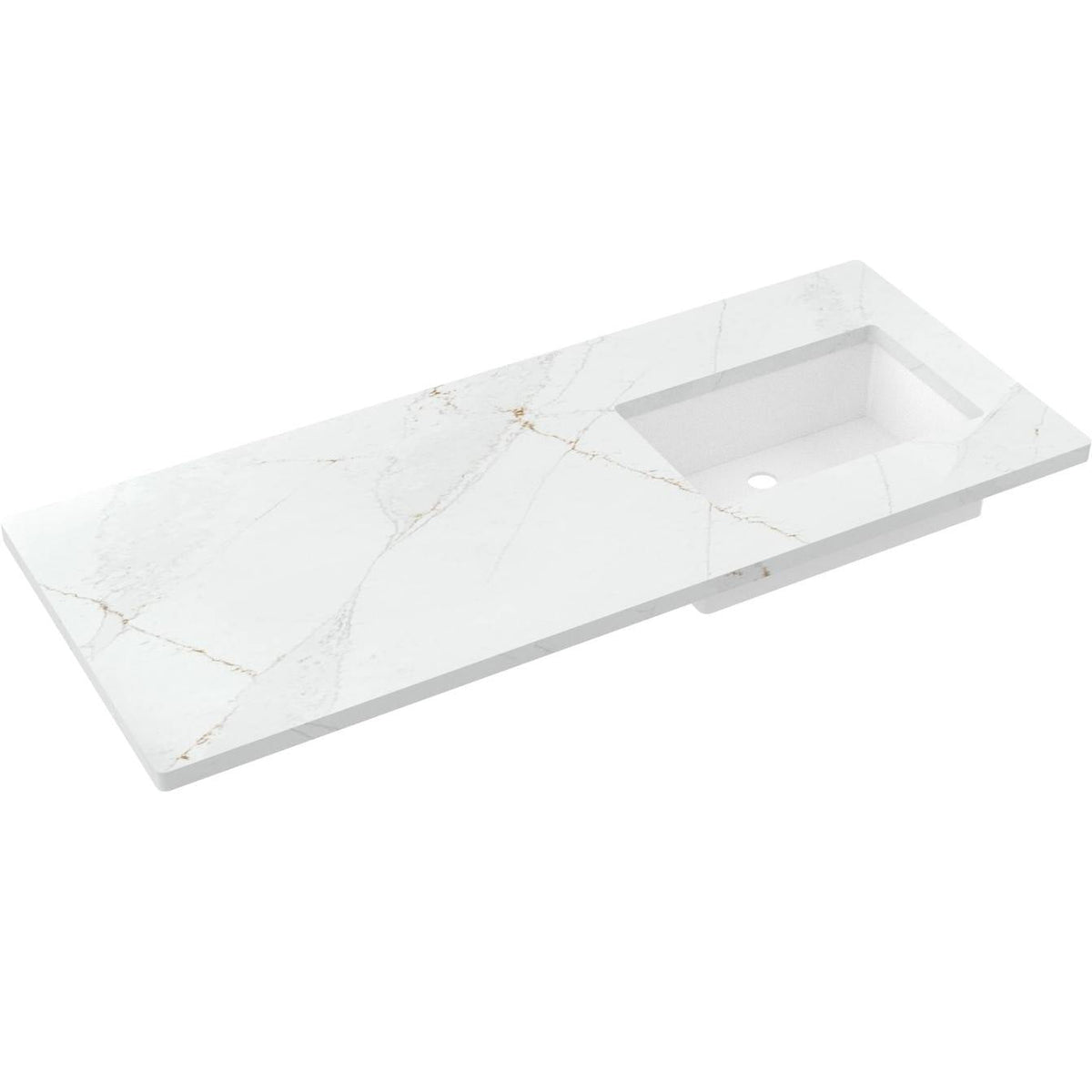 Vanderloc 55&quot; Silestone® Quartz Vanity Top Single Rectangle Right Offset Sink – Ethereal Glow – No Hole – Not Included