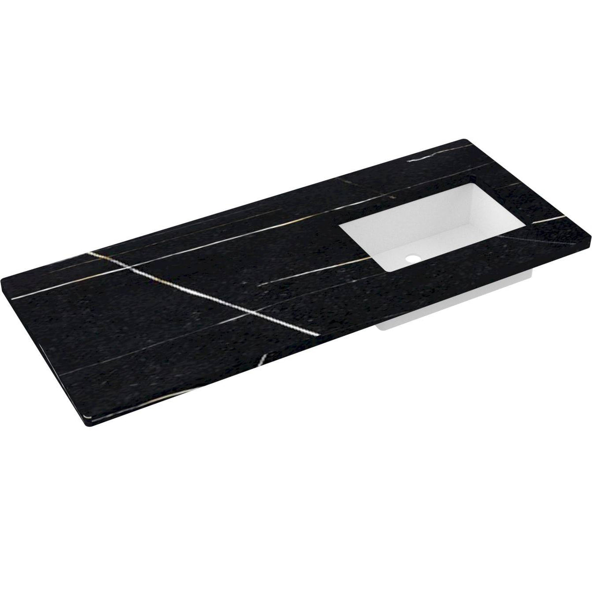 Vanderloc 55&quot; Silestone® Quartz Vanity Top Single Rectangle Right Offset Sink – Eternal Noir – No Hole – Not Included