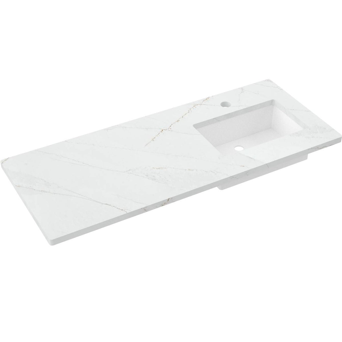 Vanderloc 55&quot; Silestone® Quartz Vanity Top Single Rectangle Right Offset Sink – Ethereal Glow – Single Hole – Not Included