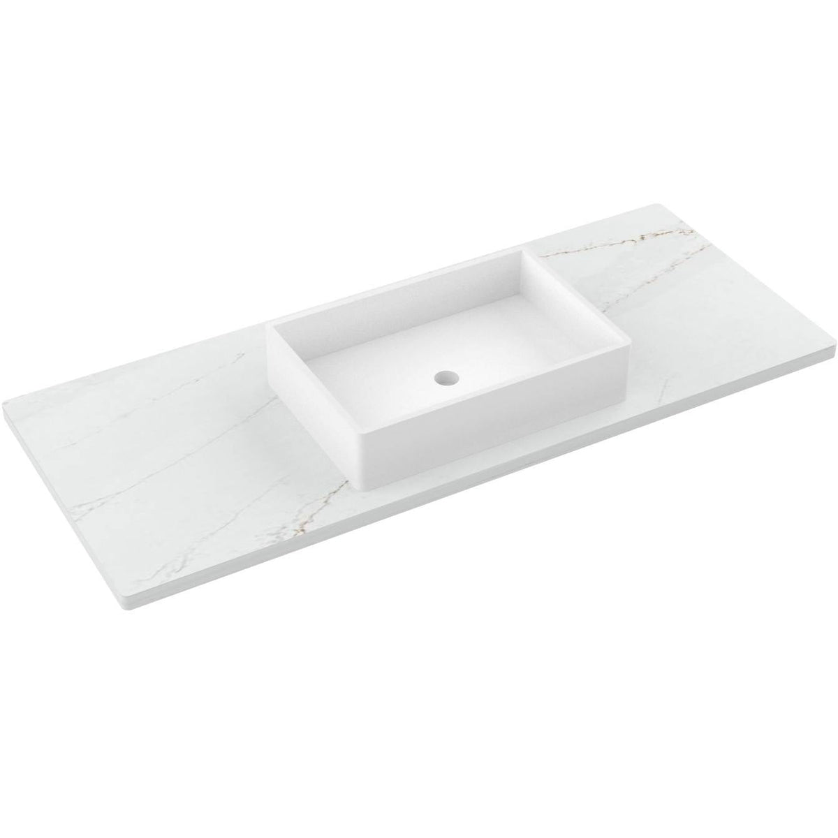 Vanderloc 55&quot; Silestone® Quartz Vanity Top Single Vigo Centered Sink – Ethereal Glow – Widespread – Not Included