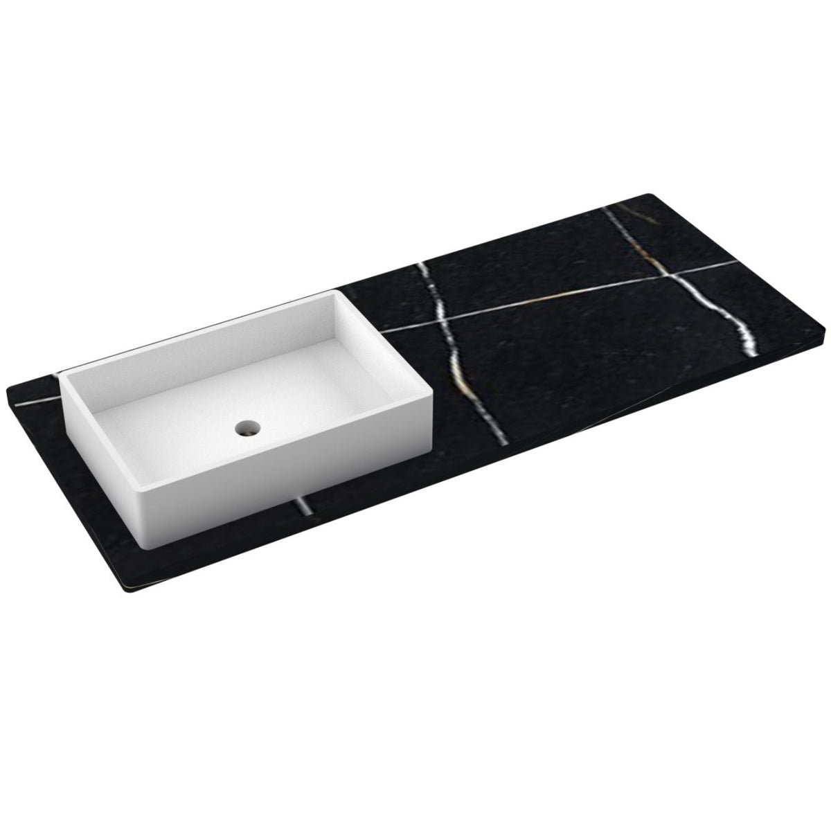 Vanderloc 55&quot; Silestone® Quartz Vanity Top Single Vigo Left Offset Sink – Eternal Noir – Single Hole – Not Included