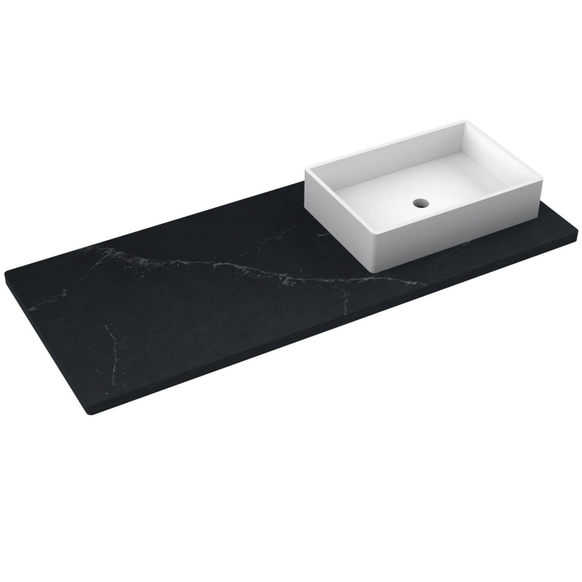Vanderloc 55&quot; Silestone® Quartz Vanity Top Single Vigo Right Offset Sink – Eternal Charcoal – No Hole – Not Included