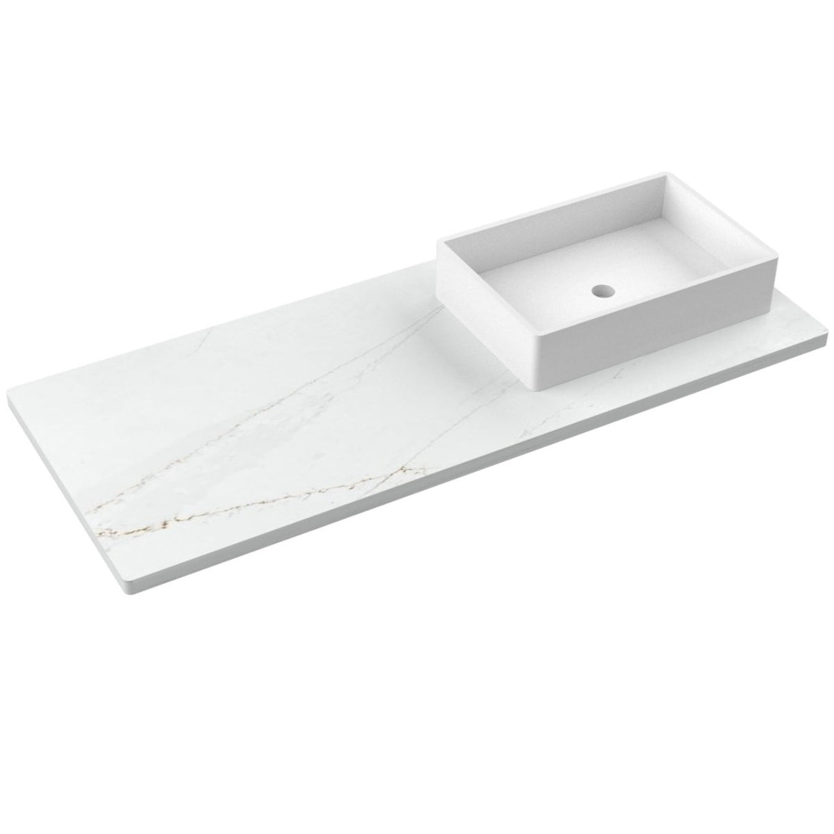 Vanderloc 55&quot; Silestone® Quartz Vanity Top Single Vigo Right Offset Sink – Ethereal Glow – No Hole – Not Included
