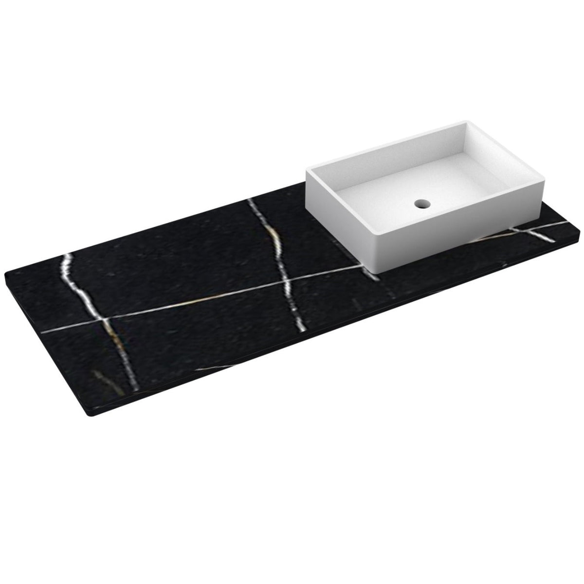 Vanderloc 55&quot; Silestone® Quartz Vanity Top Single Vigo Right Offset Sink – Eternal Noir – No Hole – Not Included