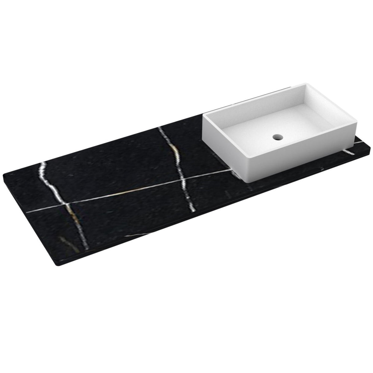 Vanderloc 55&quot; Silestone® Quartz Vanity Top Single Vigo Right Offset Sink – Eternal Noir – Widespread – Not Included