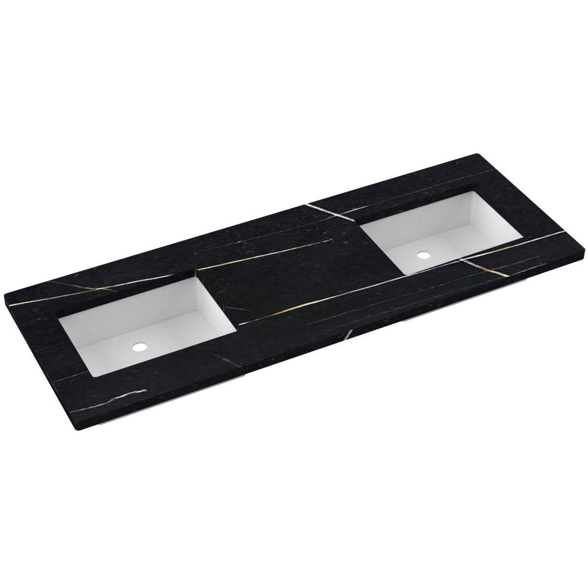 Vanderloc 61&quot; Silestone® Quartz Vanity Top Double Rectangle Centered Sink – Eternal Noir – No Hole – Not Included