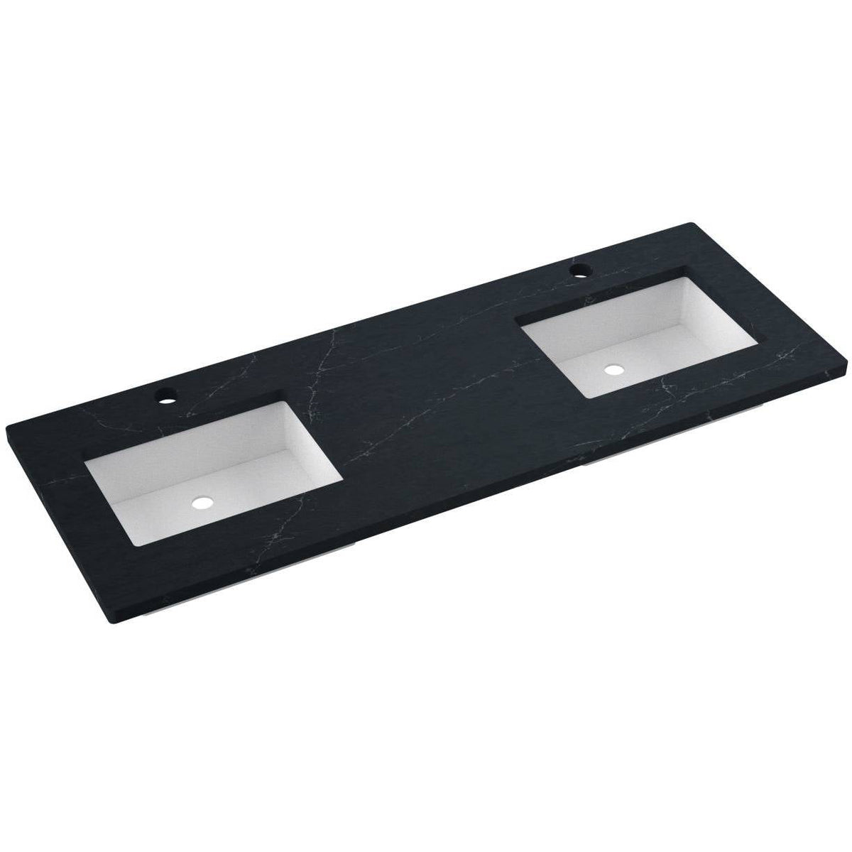 Vanderloc 61&quot; Silestone® Quartz Vanity Top Double Rectangle Centered Sink – Eternal Charcoal – Single Hole – Not Included