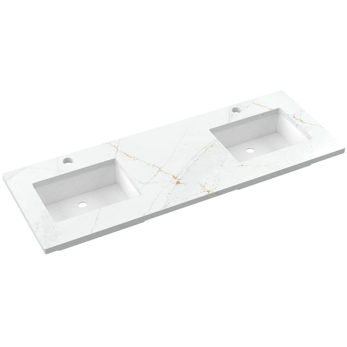 Vanderloc 61&quot; Silestone® Quartz Vanity Top Double Rectangle Centered Sink – Ethereal Glow – Single Hole – Not Included