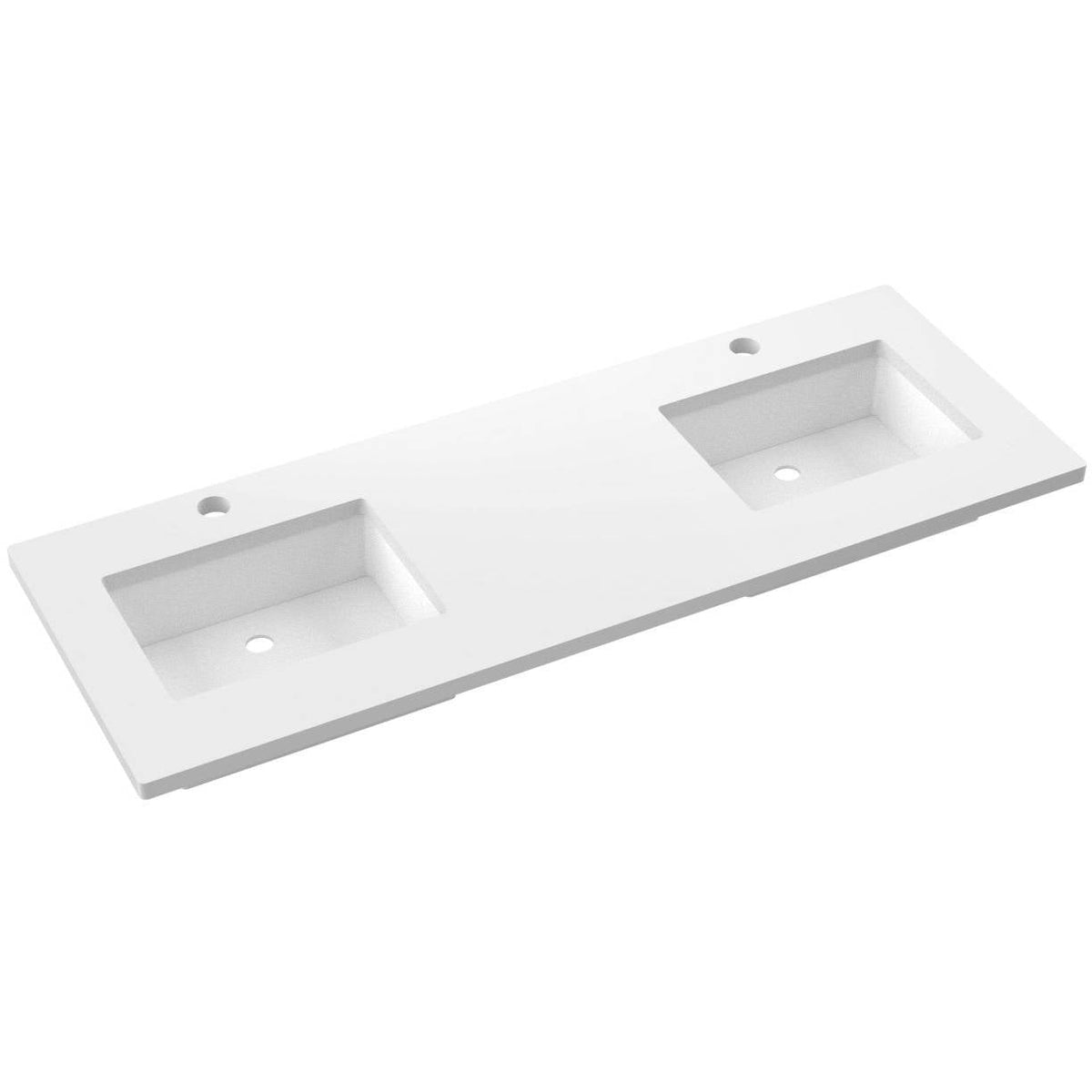 Vanderloc 61&quot; Silestone® Quartz Vanity Top Double Rectangle Centered Sink – White Zeus – Single Hole – Not Included