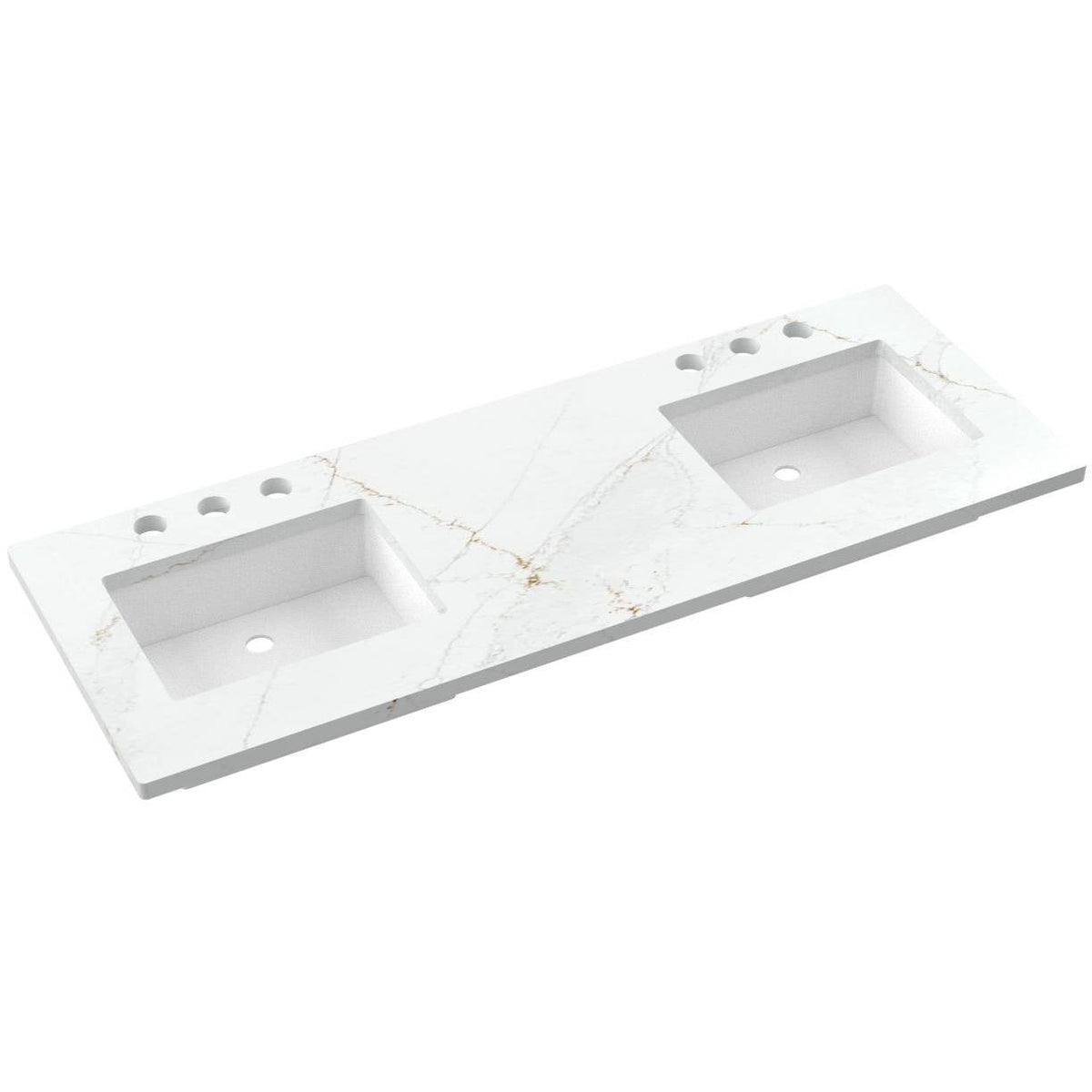 Vanderloc 61&quot; Silestone® Quartz Vanity Top Double Rectangle Offset Sink – Ethereal Glow – Widespread – Not Included