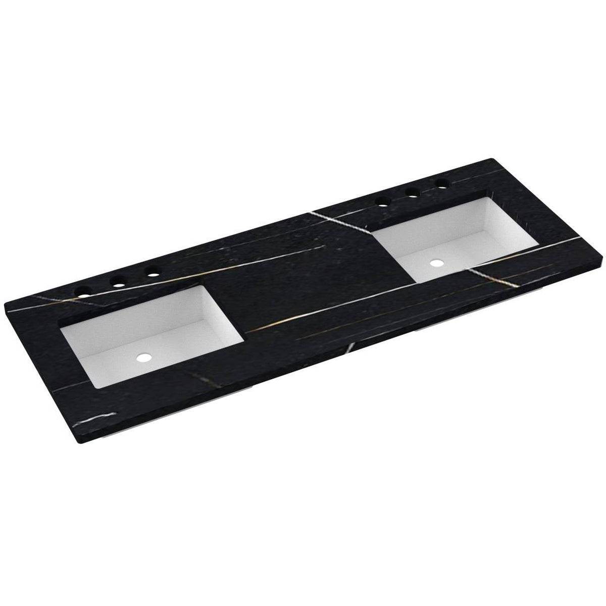 Vanderloc 61&quot; Silestone® Quartz Vanity Top Double Rectangle Offset Sink – Eternal Noir – Widespread – Not Included