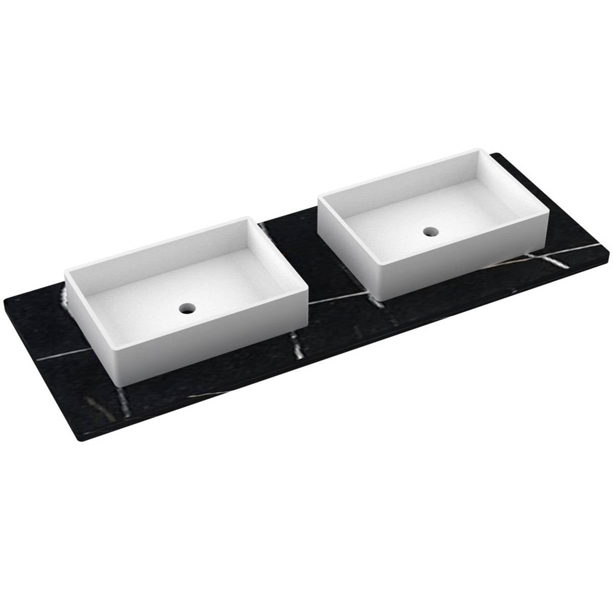 Vanderloc 61&quot; Silestone® Quartz Vanity Top Double Vigo Centered Sink – Eternal Noir – No Hole – Not Included