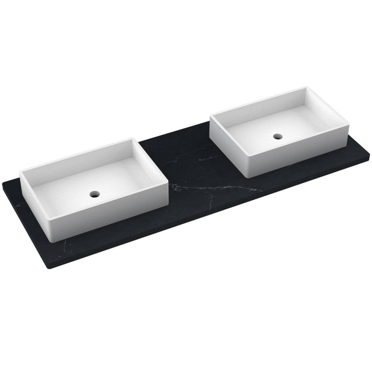 Vanderloc 61&quot; Silestone® Quartz Vanity Top Double Vigo Offset Sink – Eternal Charcoal – No Hole – Not Included