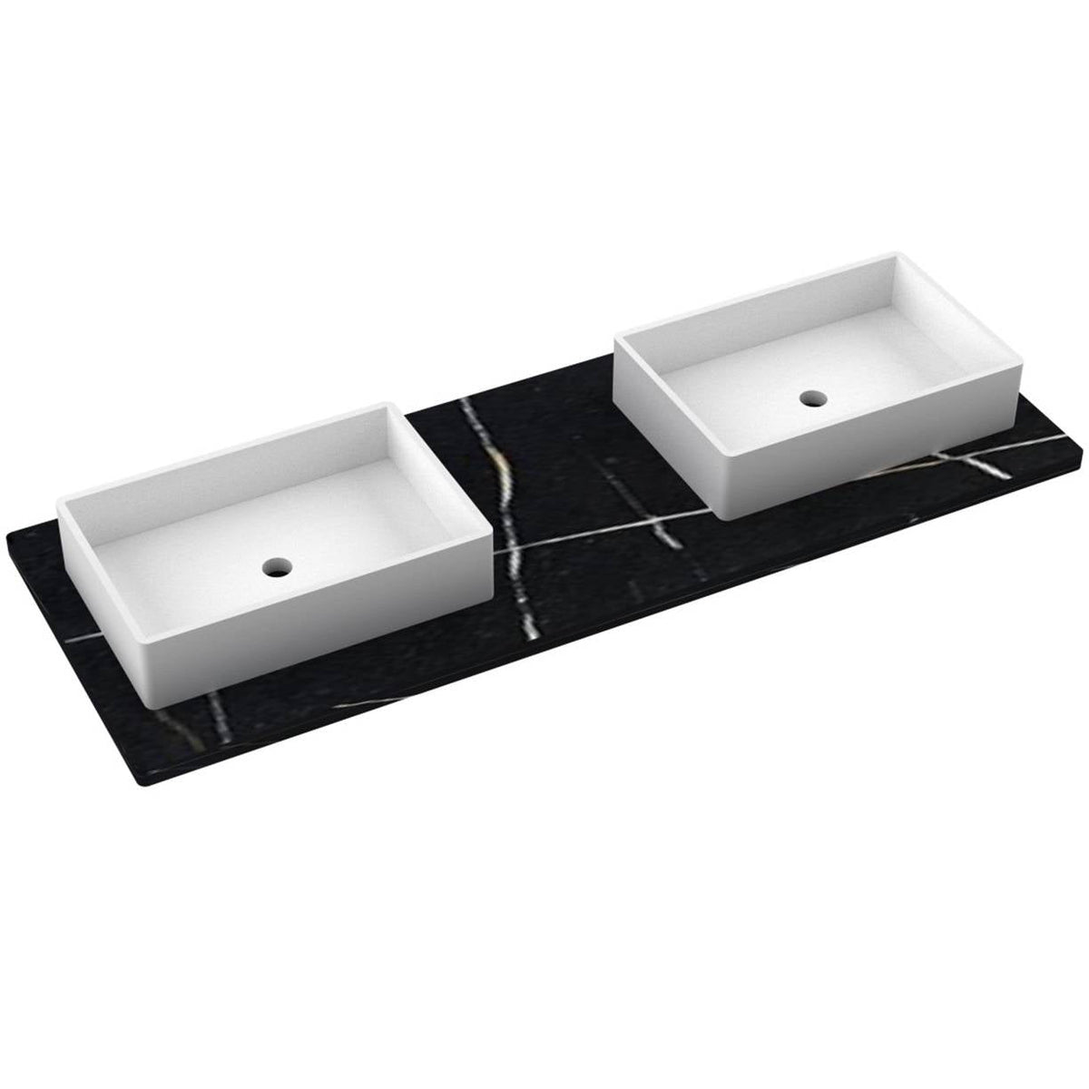 Vanderloc 61&quot; Silestone® Quartz Vanity Top Double Vigo Offset Sink – Eternal Noir – No Hole – Not Included