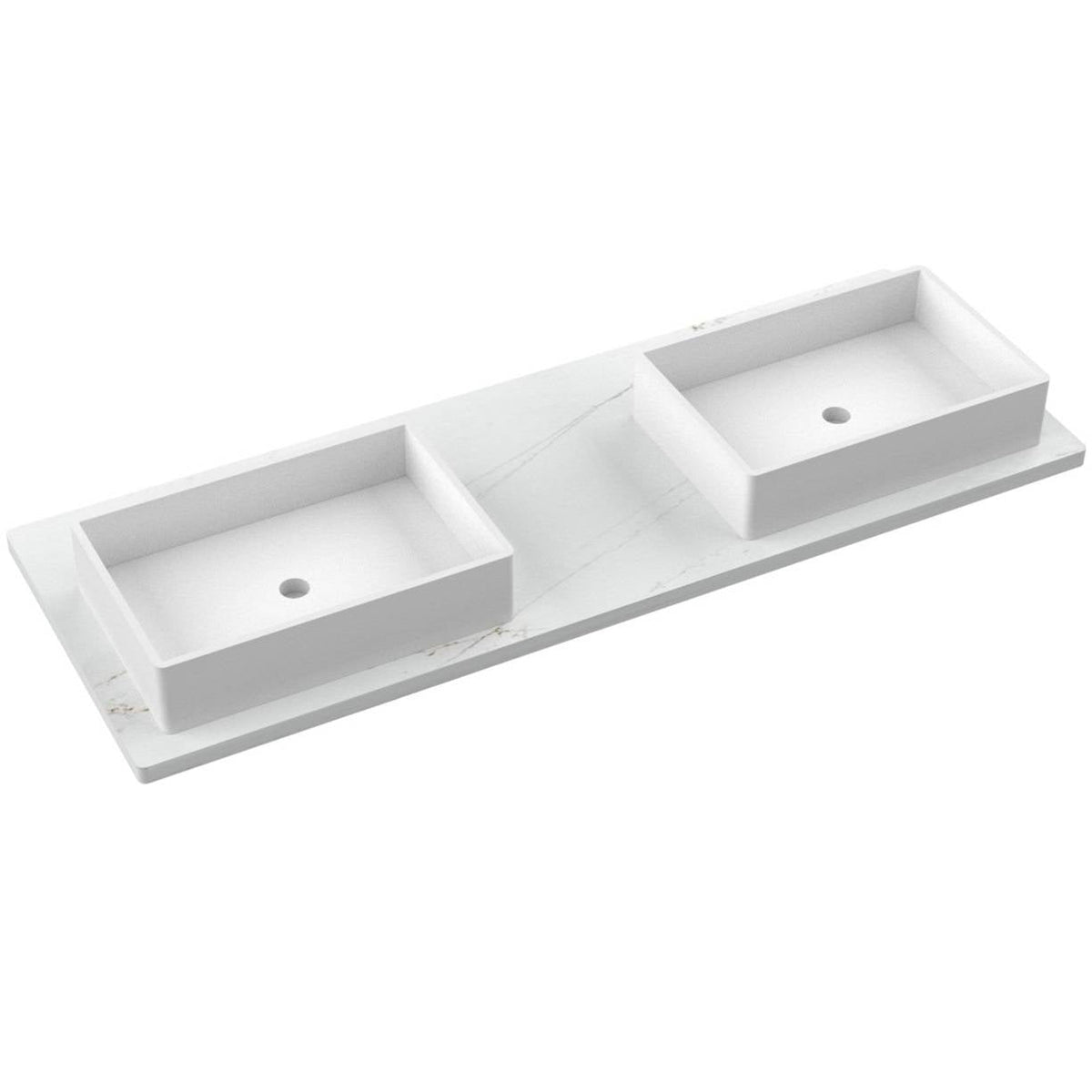 Vanderloc 61&quot; Silestone® Quartz Vanity Top Double Vigo Offset Sink – Ethereal Glow – Single Hole – Not Included