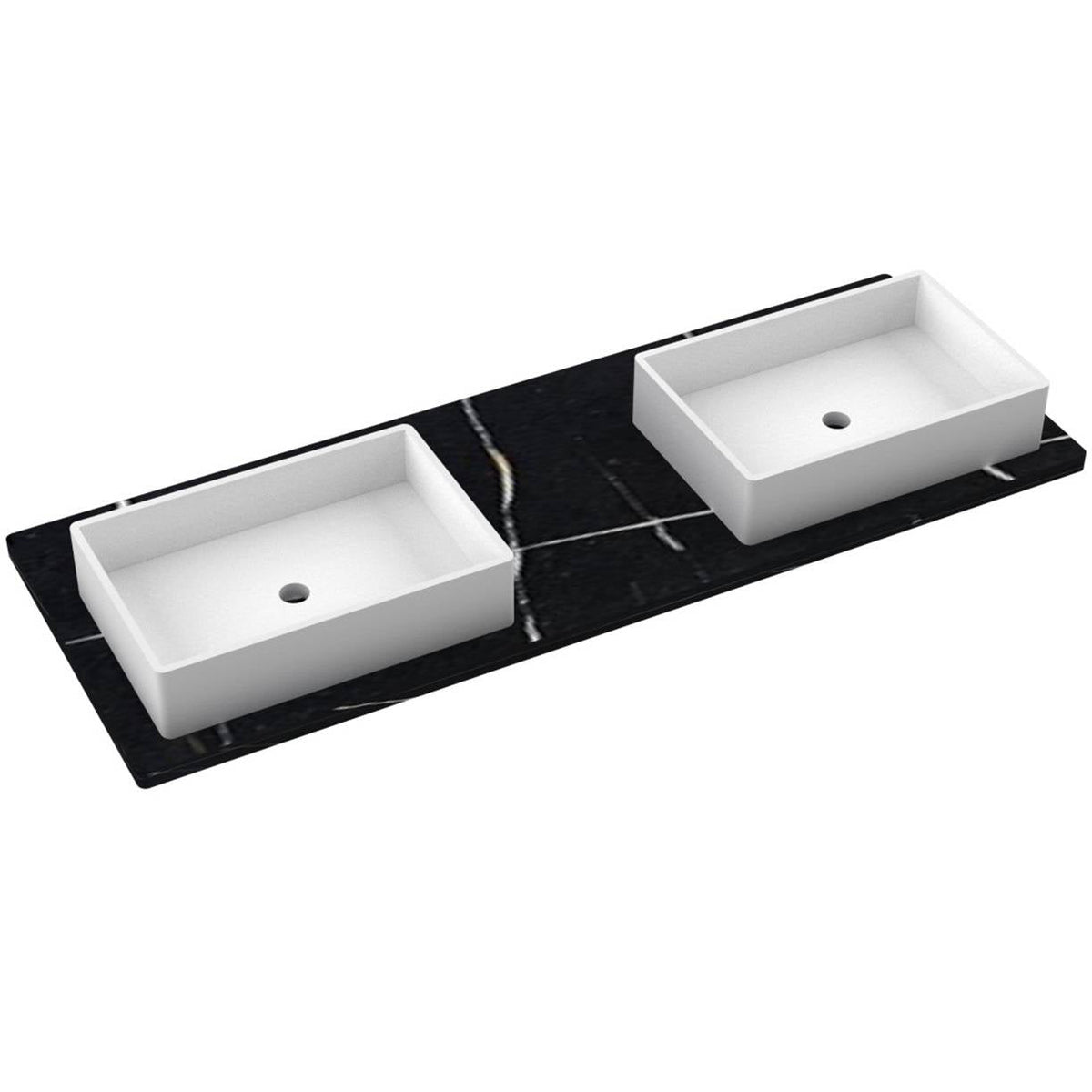 Vanderloc 61&quot; Silestone® Quartz Vanity Top Double Vigo Offset Sink – Eternal Noir – Single Hole – Not Included