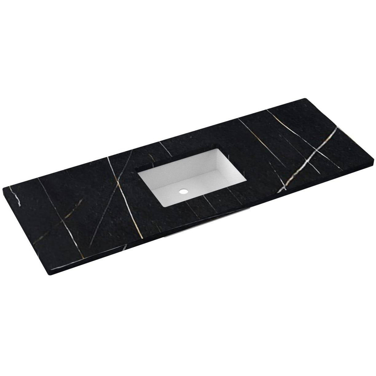 Vanderloc 61&quot; Silestone® Quartz Vanity Top Single Rectangle Centered Sink – Eternal Noir – No Hole – Not Included
