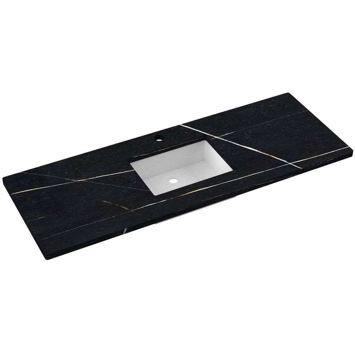 Vanderloc 61&quot; Silestone® Quartz Vanity Top Single Rectangle Centered Sink – Eternal Noir – Single Hole – Not Included