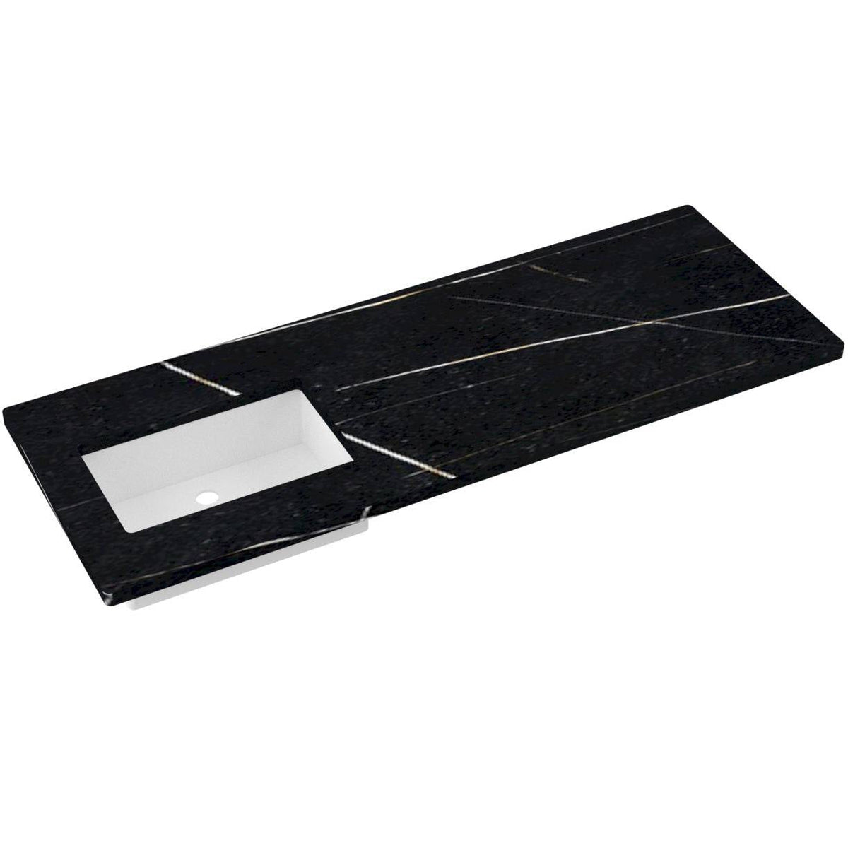 Vanderloc 61&quot; Silestone® Quartz Vanity Top Single Rectangle Left Offset Sink – Eternal Noir – No Hole – Not Included