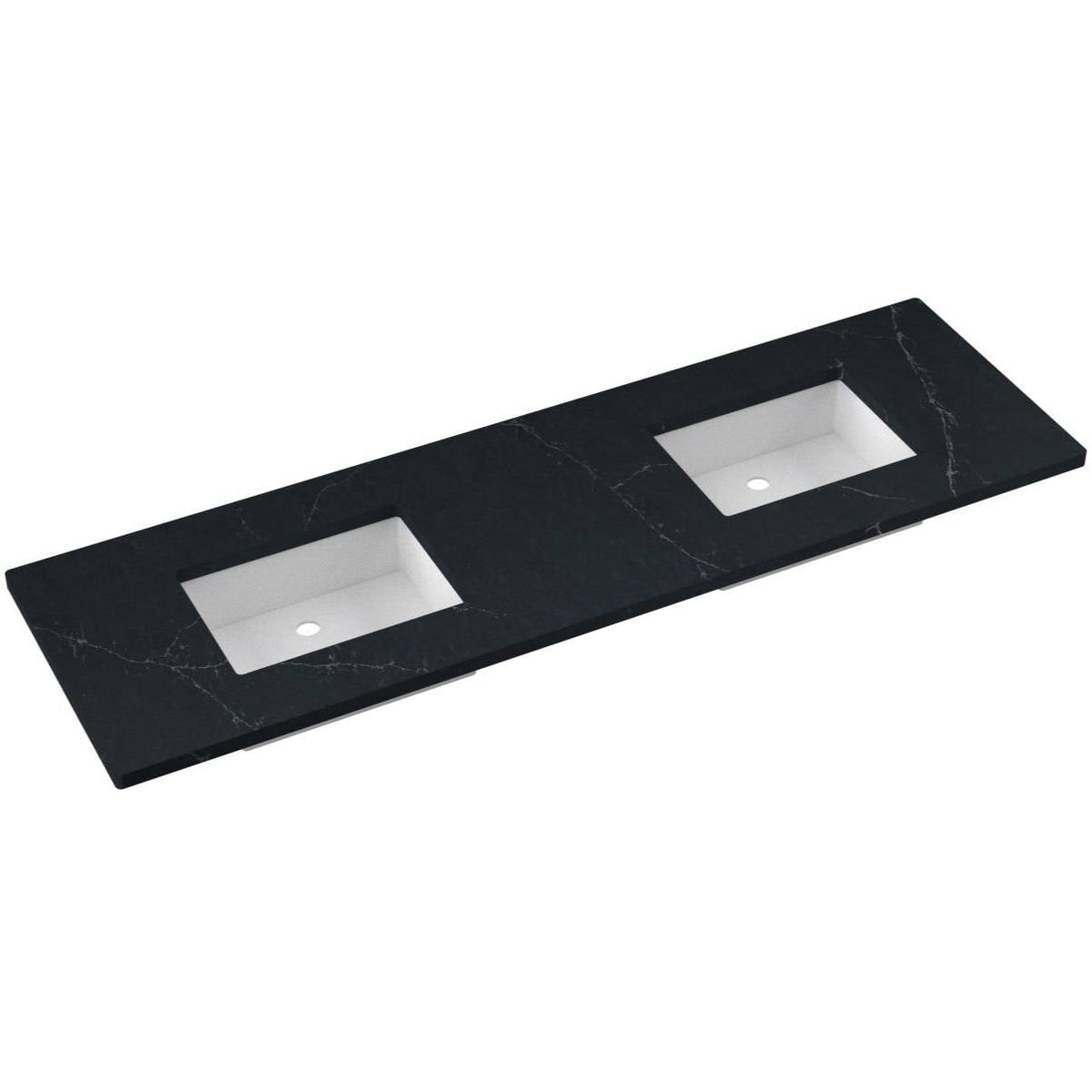 Vanderloc 73&quot; Silestone® Quartz Vanity Top Double Rectangle Centered Sink – Eternal Charcoal – No Hole – Not Included