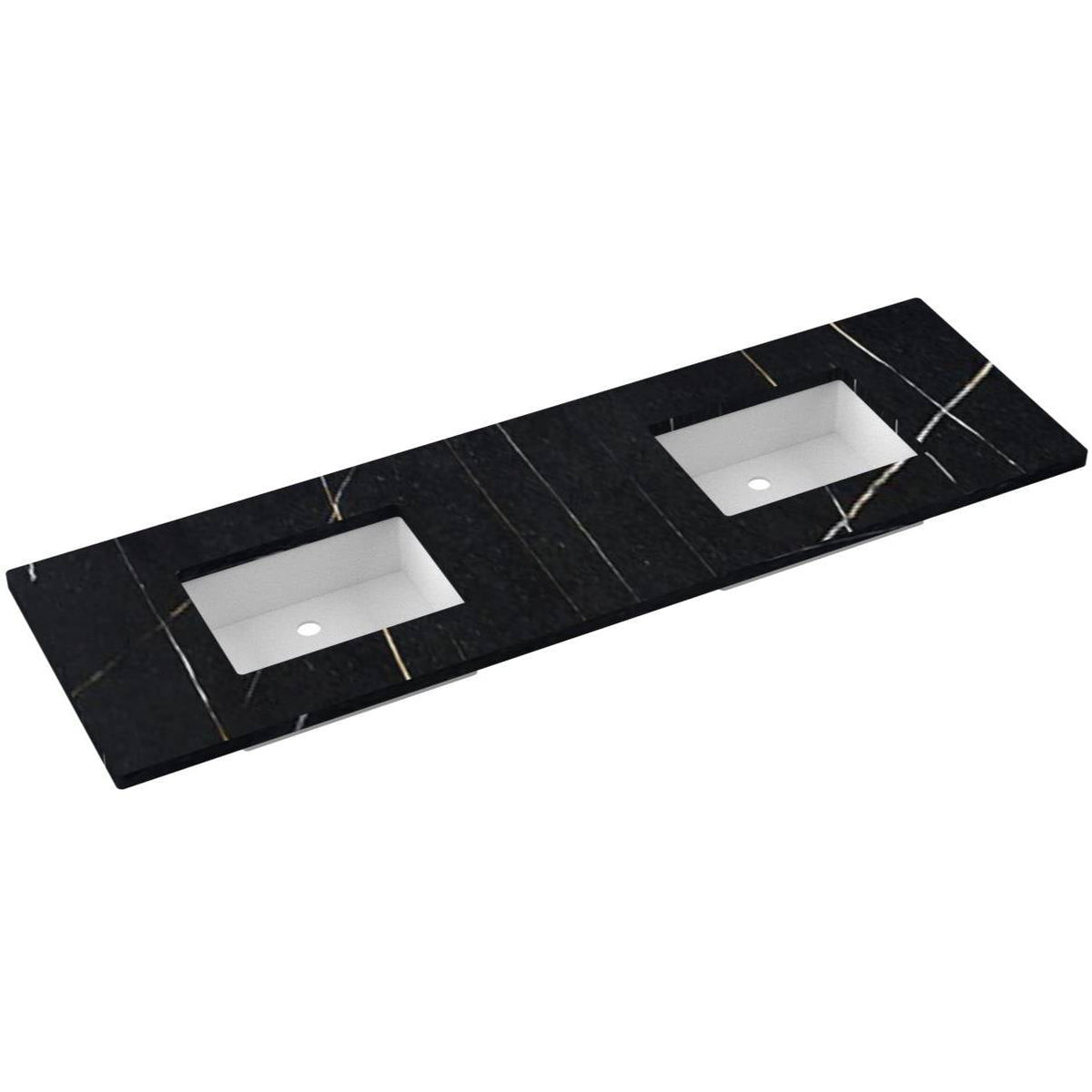 Vanderloc 73&quot; Silestone® Quartz Vanity Top Double Rectangle Centered Sink – Eternal Noir – No Hole – Not Included